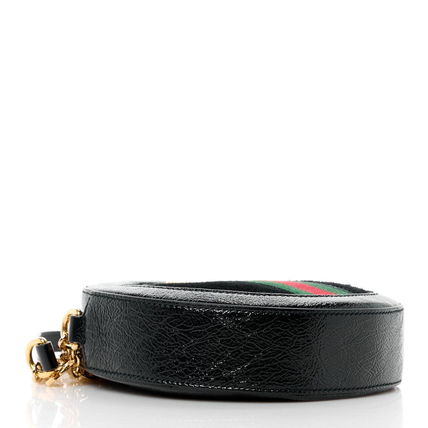 Suede Patent Web Mini Ophidia Round Shoulder Bag Black