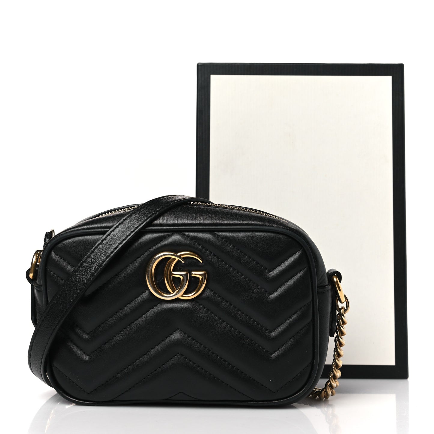Calfskin Matelasse Mini GG Marmont Chain Shoulder Bag Black