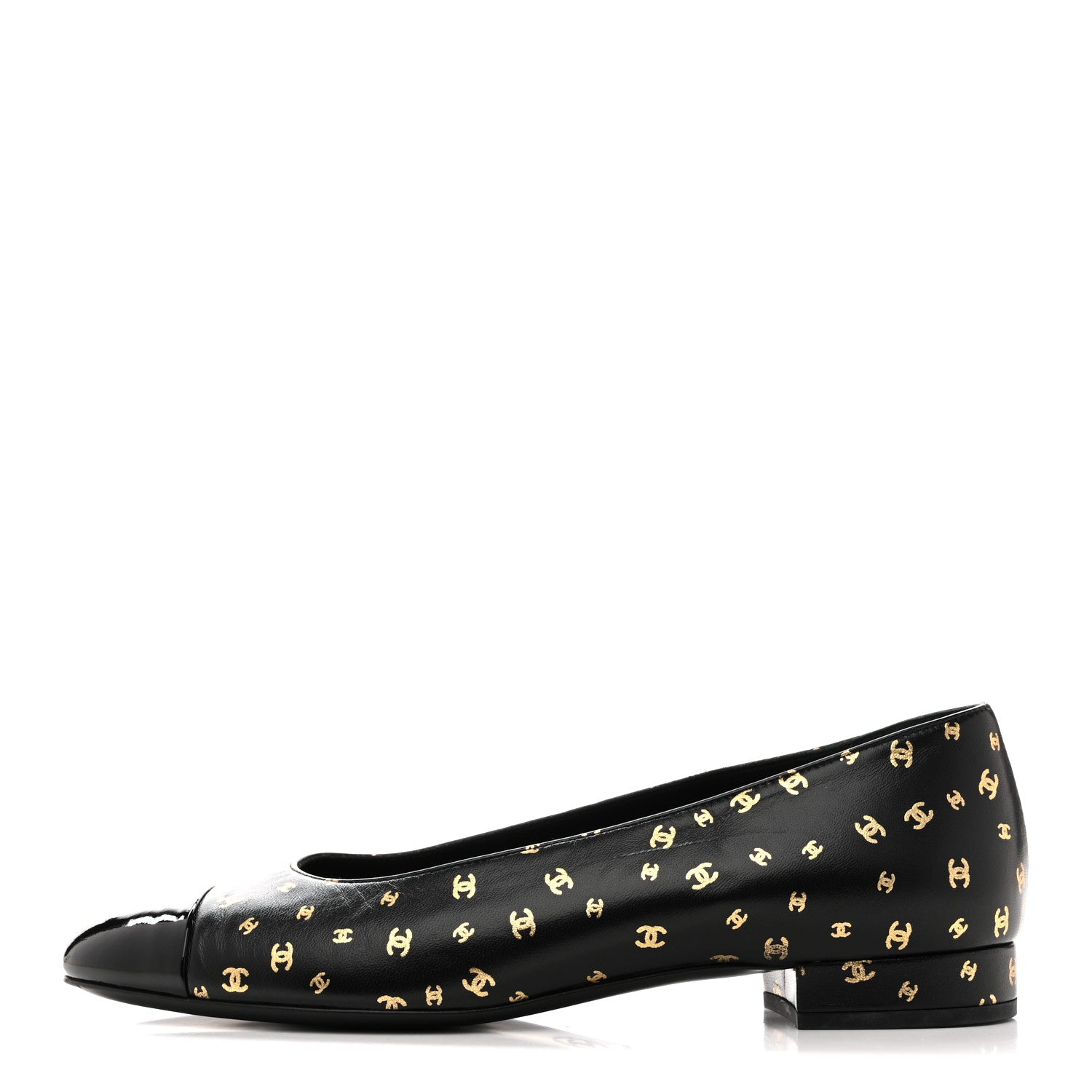 Chanel Lambskin Patent Calfskin Printed CC Cap Toe Ballerina Flats