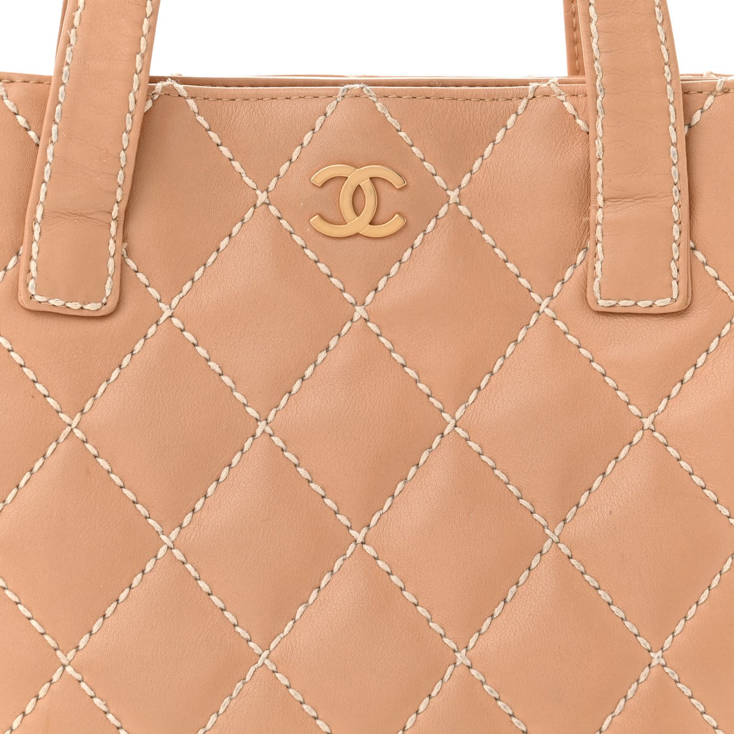 Calfskin Quilted Surpique Stitch Small Tote Beige