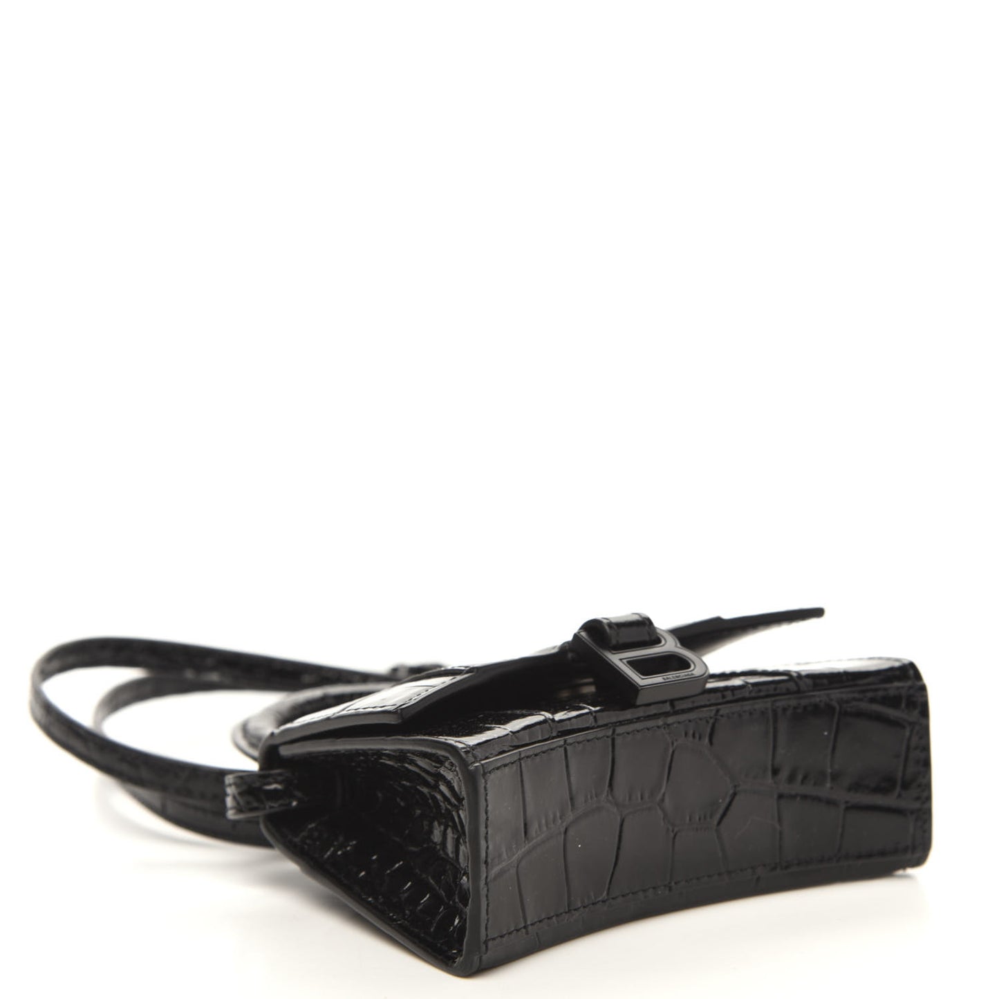 Shiny Calfskin Monochrome Crocodile Embossed Hourglass Top Handle Bag Mini Black