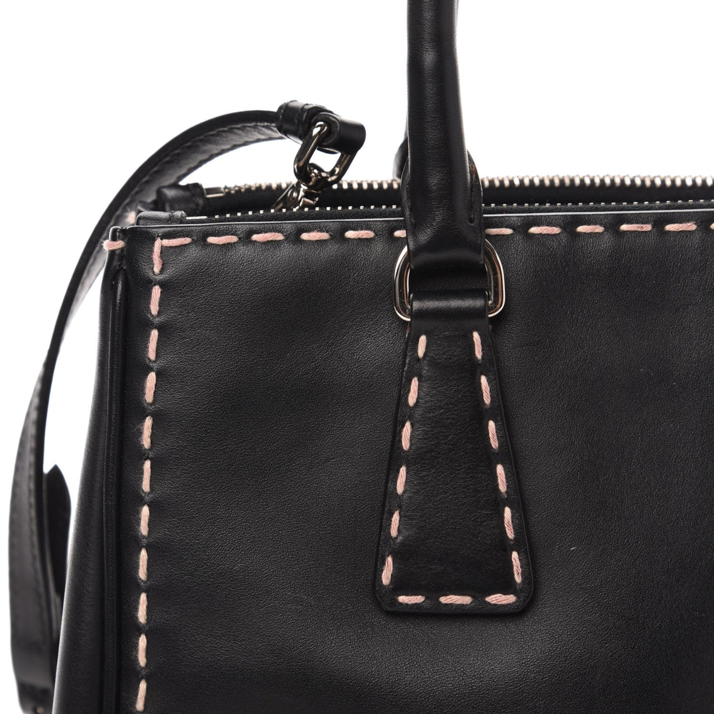 City Calf Mini Hand Stitched Galleria Double Zip Tote Black