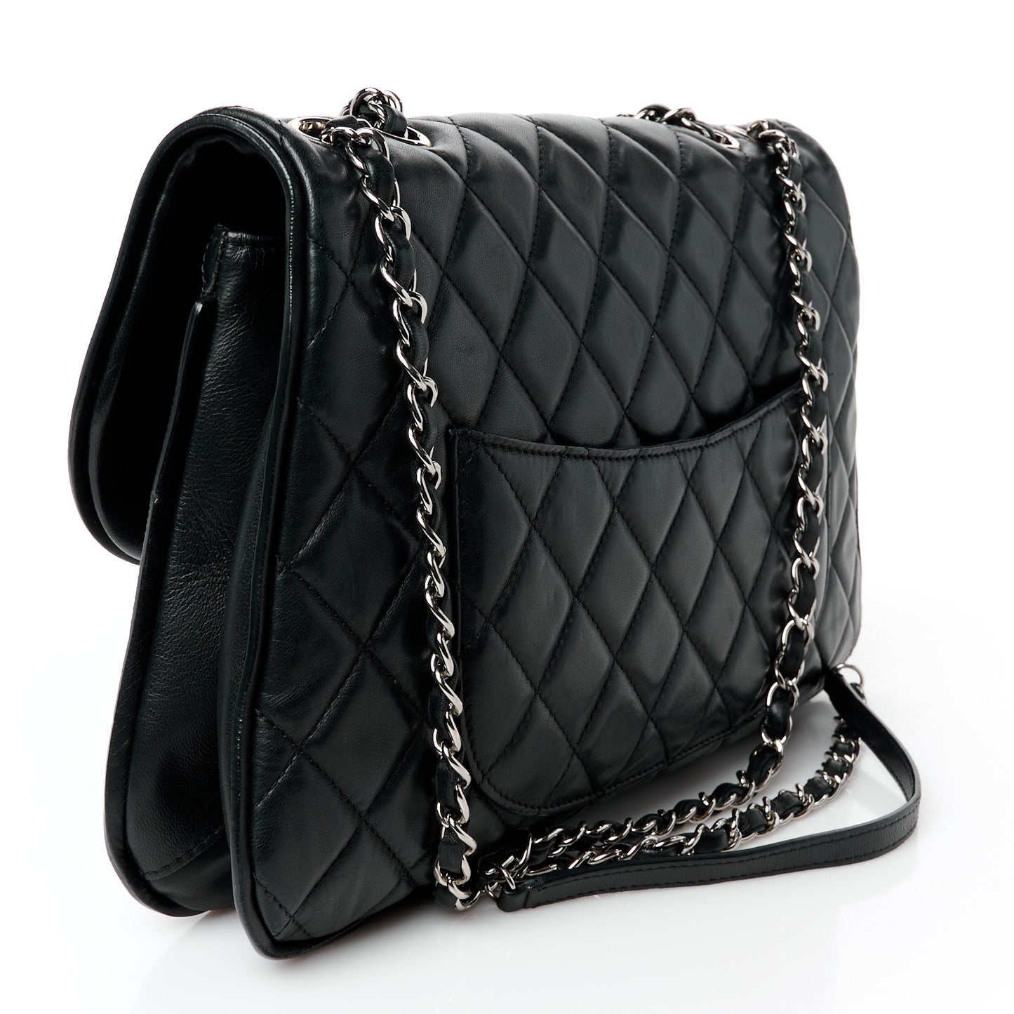 Lambskin Quilted Large Pagode Piping Flap Black