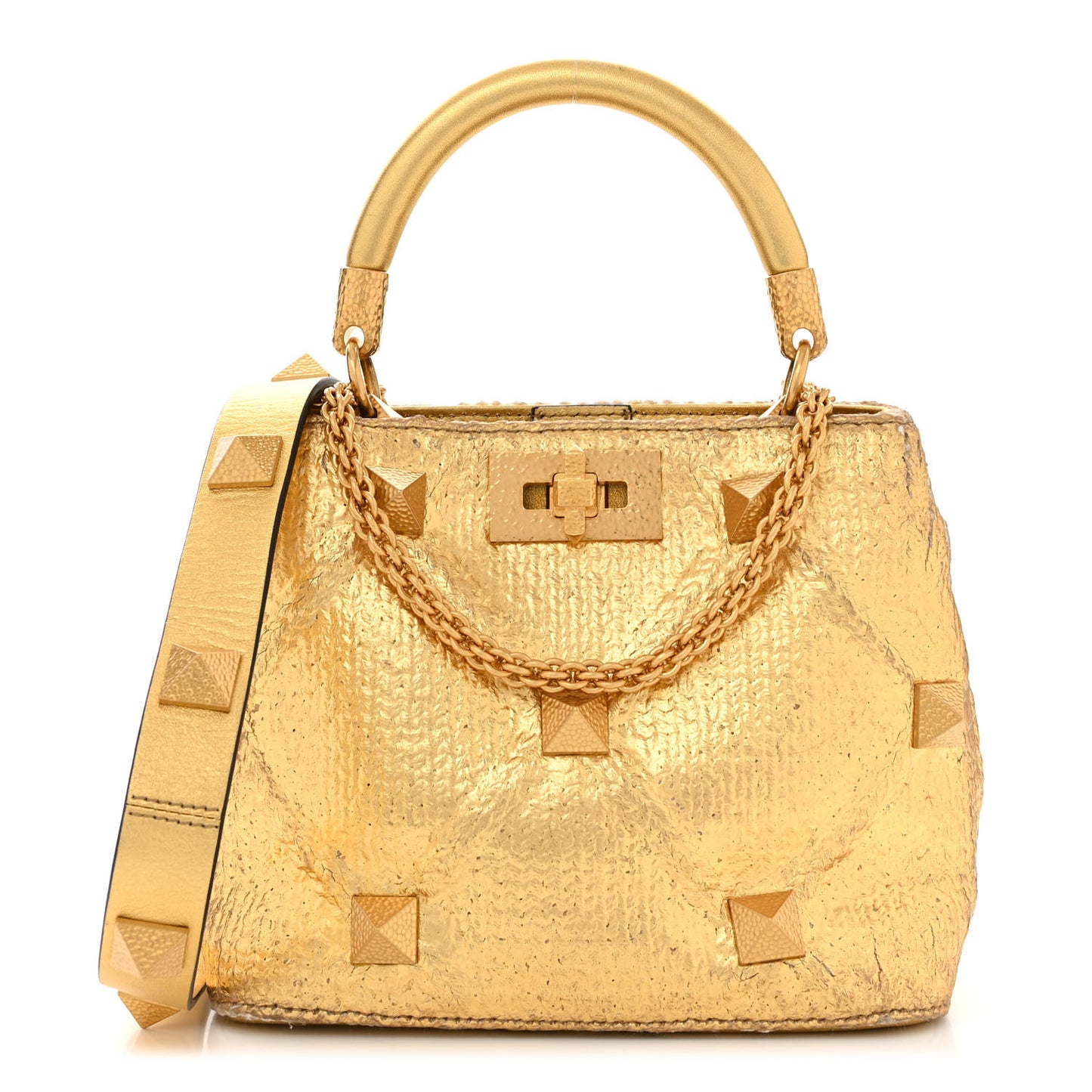 Tweed Metallic Small Roman Stud The Handle Bag Gold
