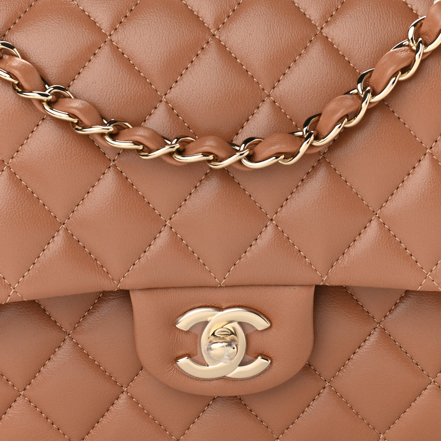 Lambskin Quilted Medium Double Flap Brown