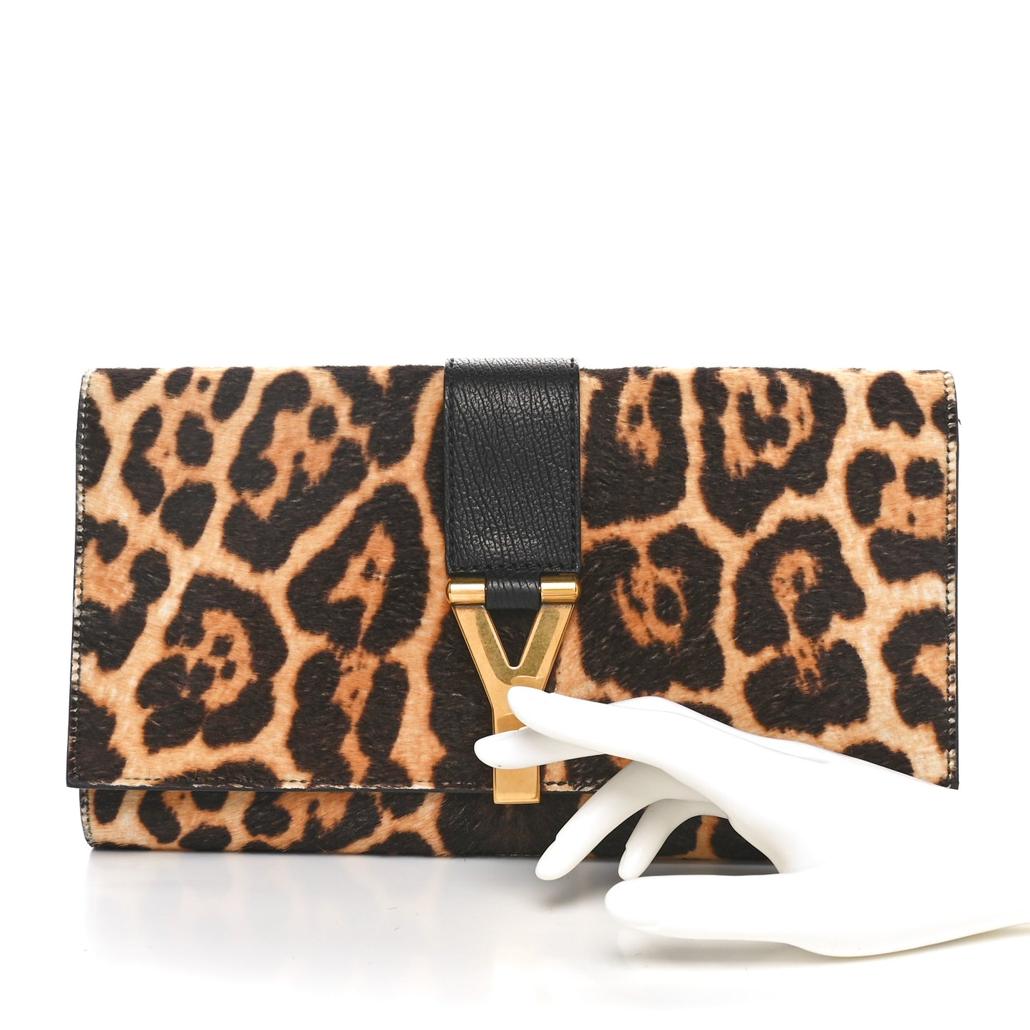 Pony Hair Leopard Print Y Ligne Clutch