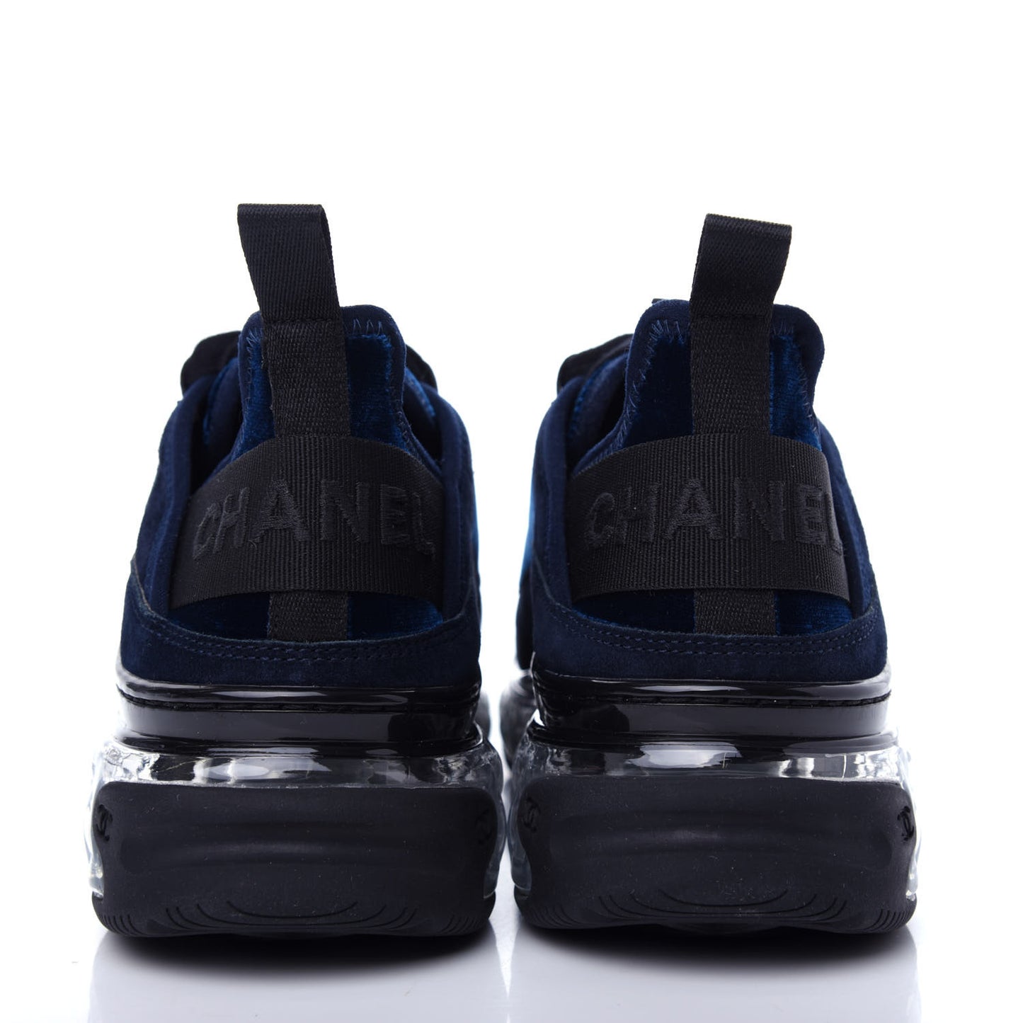 Suede Calfskin Velvet Grosgrain CC Sneakers 36.5 Navy Blue Black