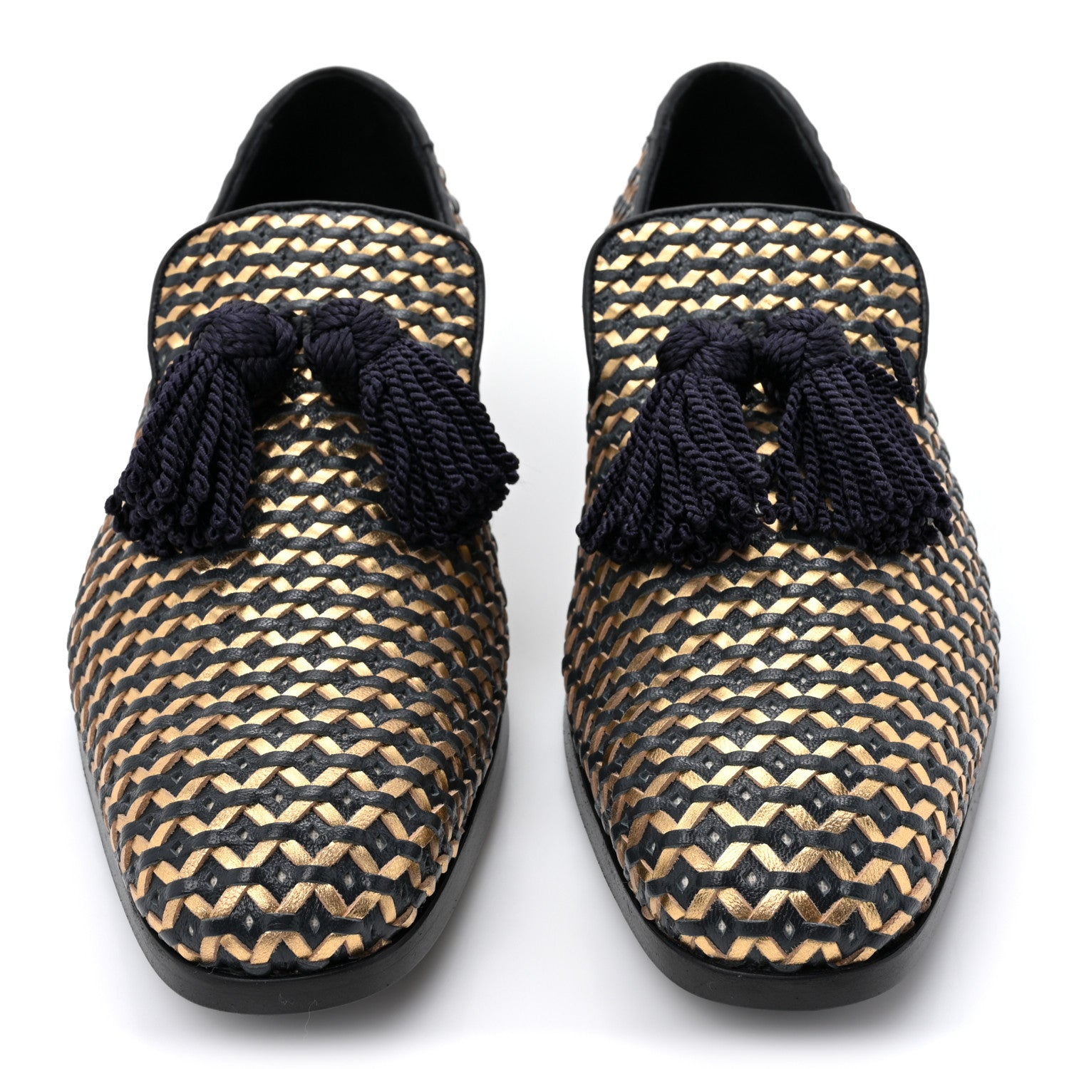 Jimmy Choo Nappa Womens Mens Foxley Tassel Loafers 44 Official Navy Gold 2 of 10