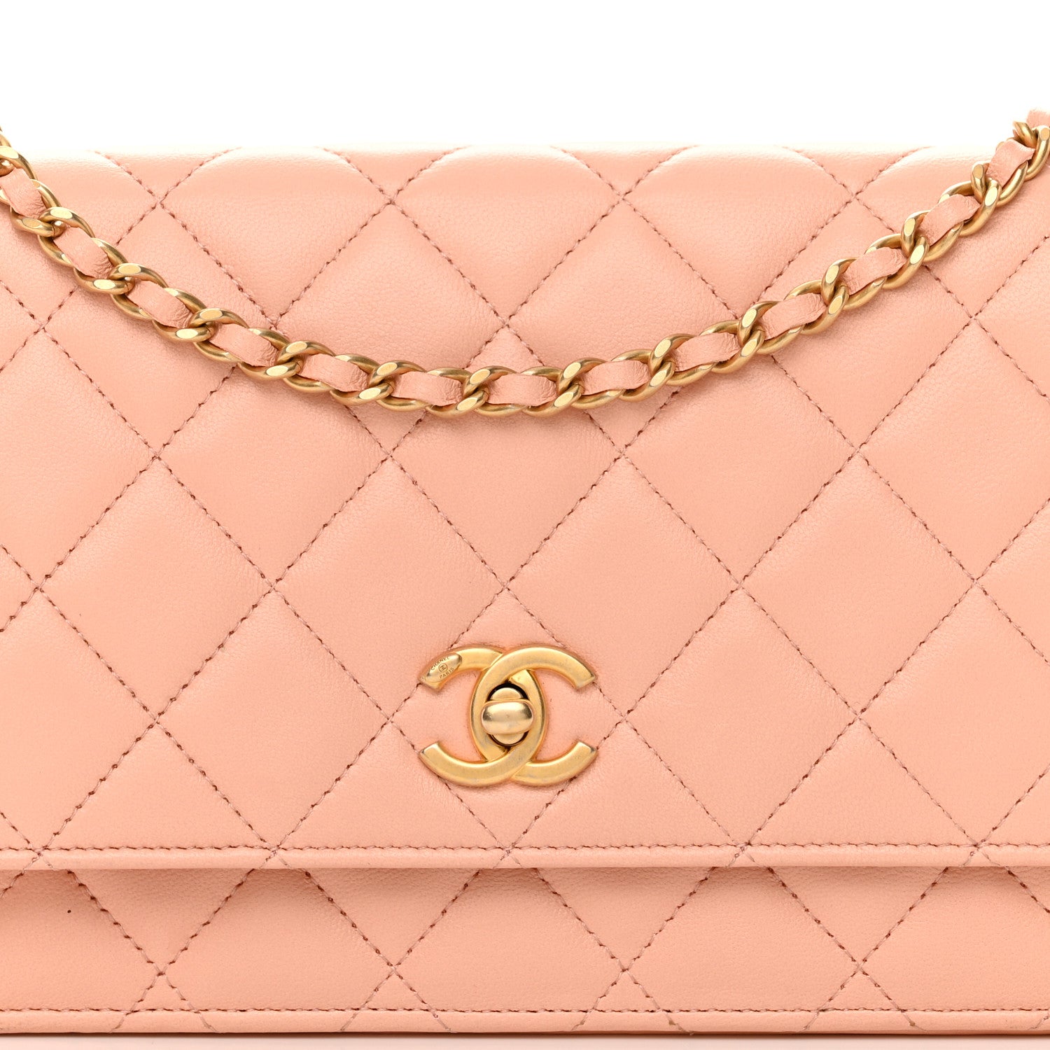 Chanel Lambskin Quilted Pearl Crush Wallet on Chain WOC Light Orange 8 of 11
