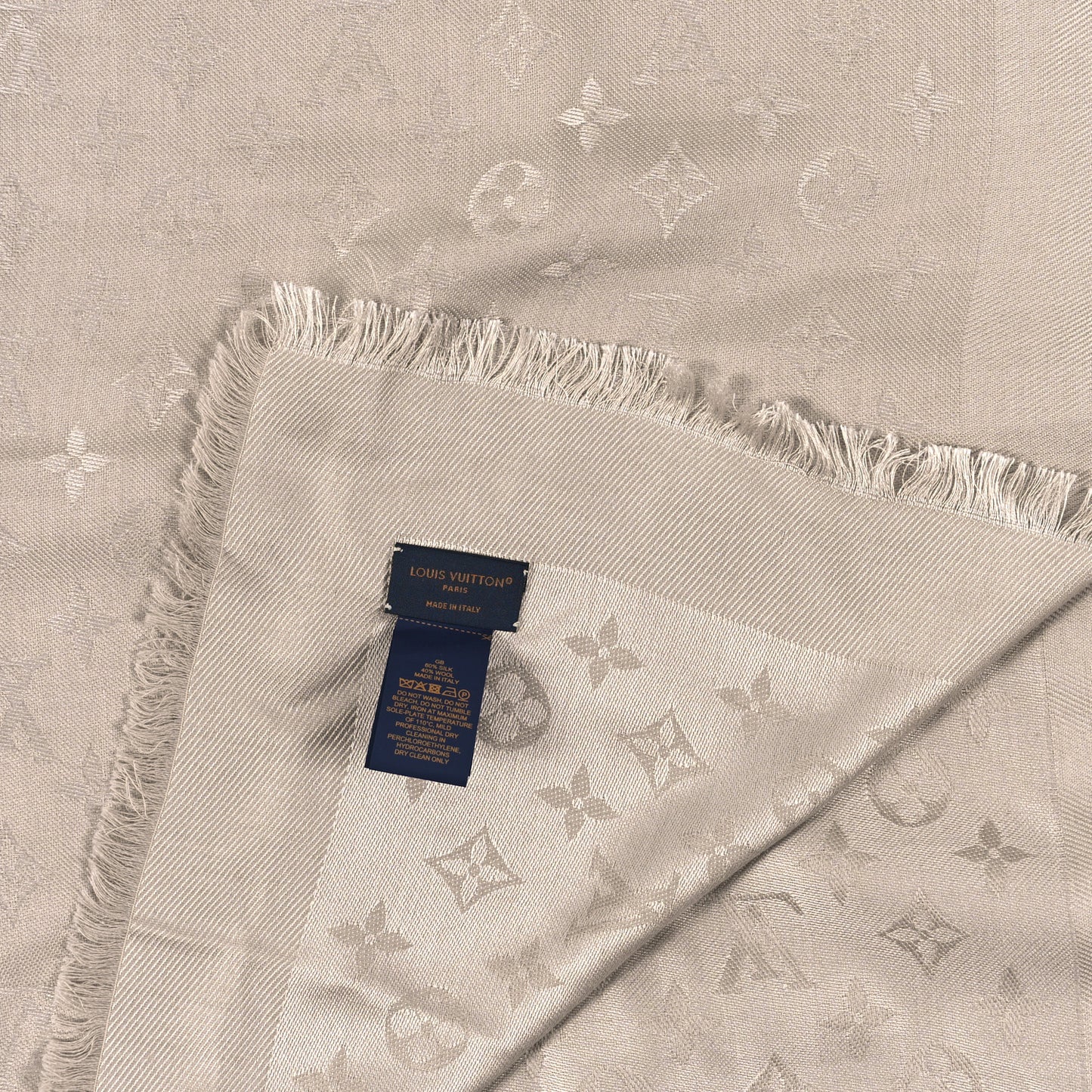 Silk Wool Monogram Shawl Greige