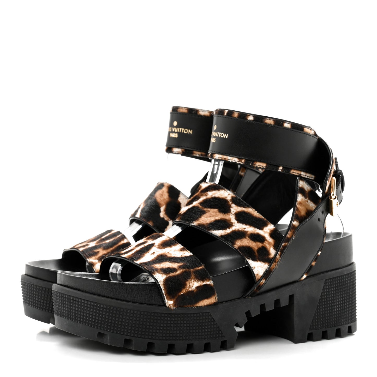 Calfskin Pony Hair Platform Sandals 37 Black