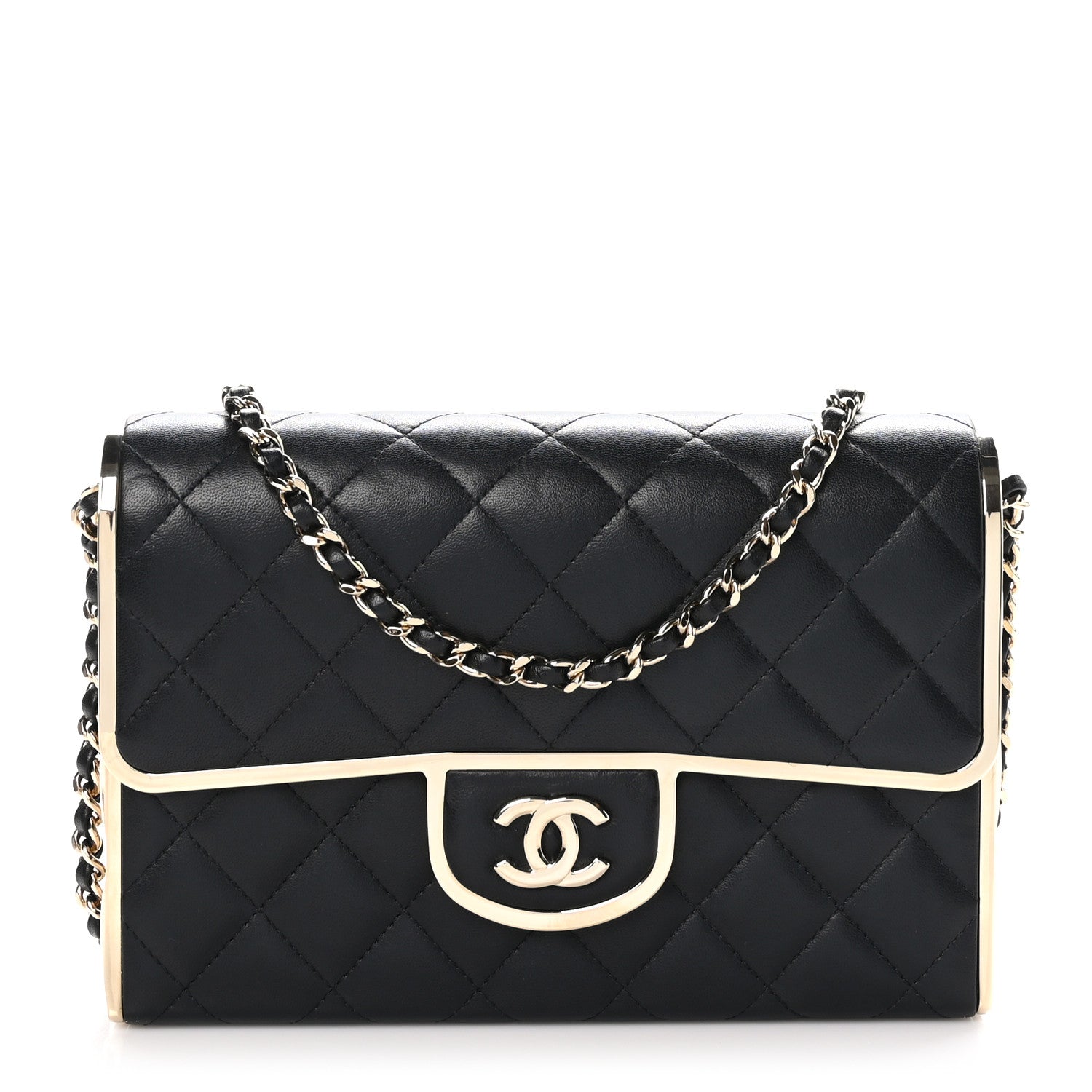 Chanel Lambskin Metal Quilted Medium Evening Bag With Chain Black 1 of 10