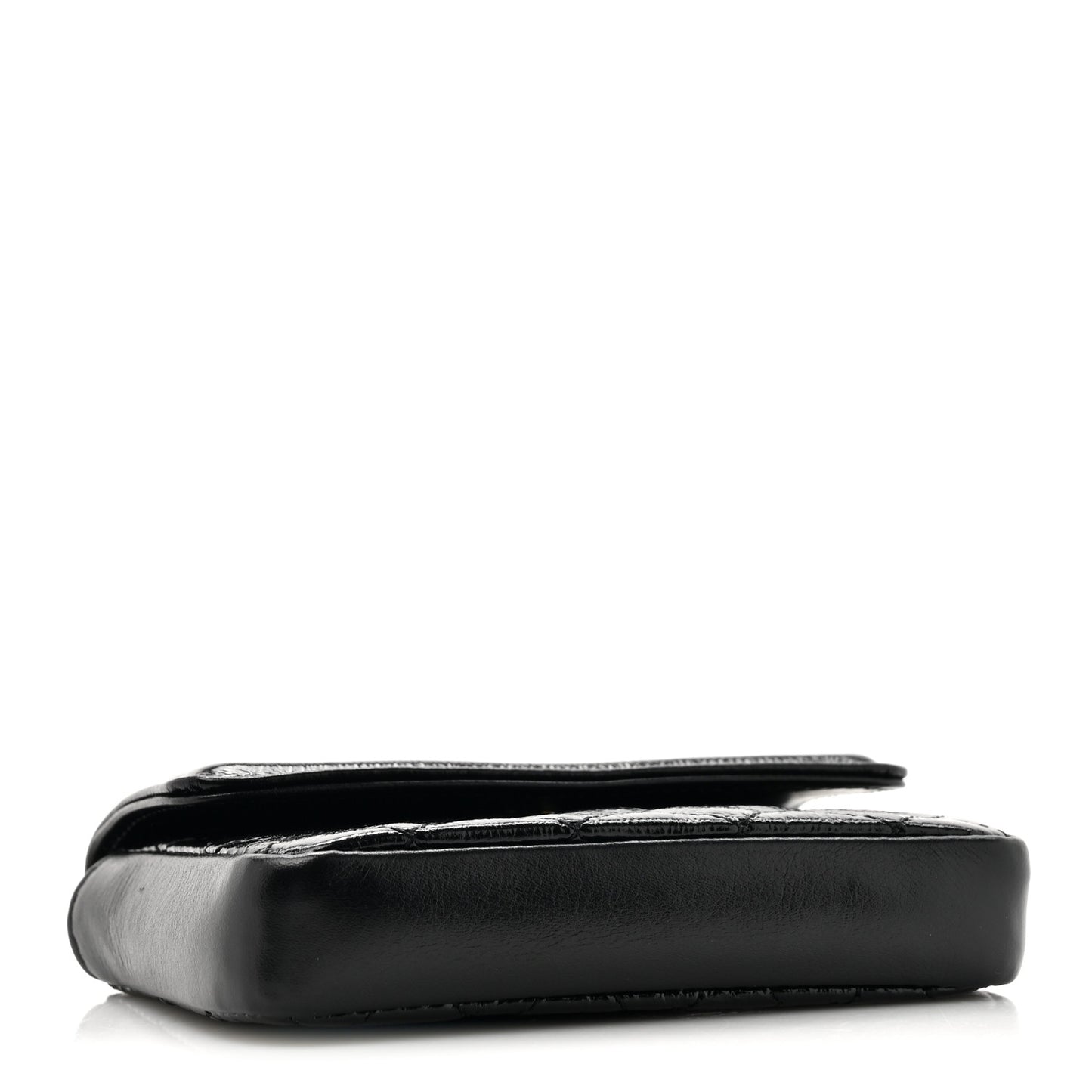 Shiny Aged Calfskin Quilted Waist Belt Bag Black