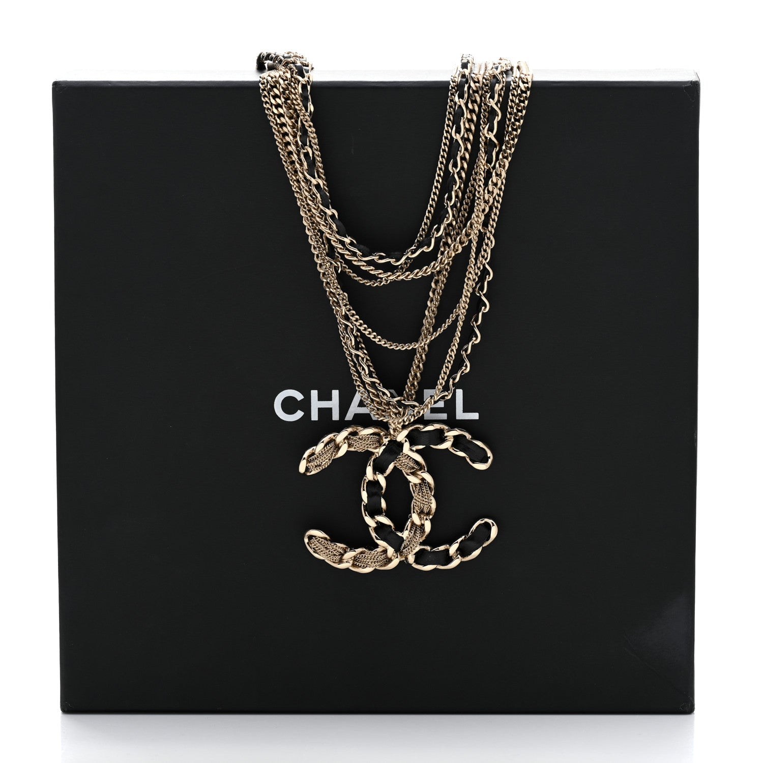 Chanel Lambskin Chain CC Multi Strand Necklace Gold Black 5 of 5