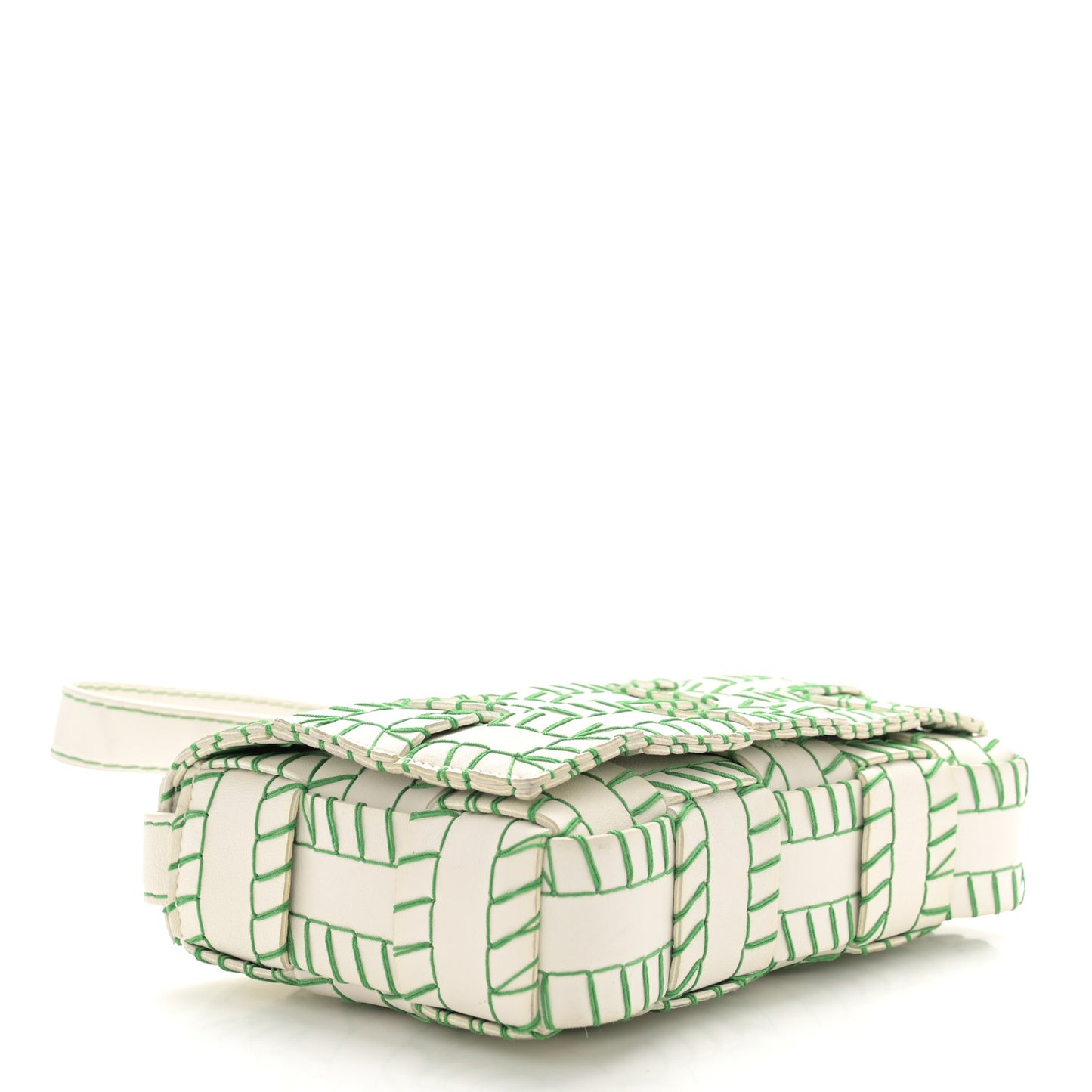 Lambskin Maxi Intreccio Overlock Stitched Cassette Crossbody Bag White Parakeet