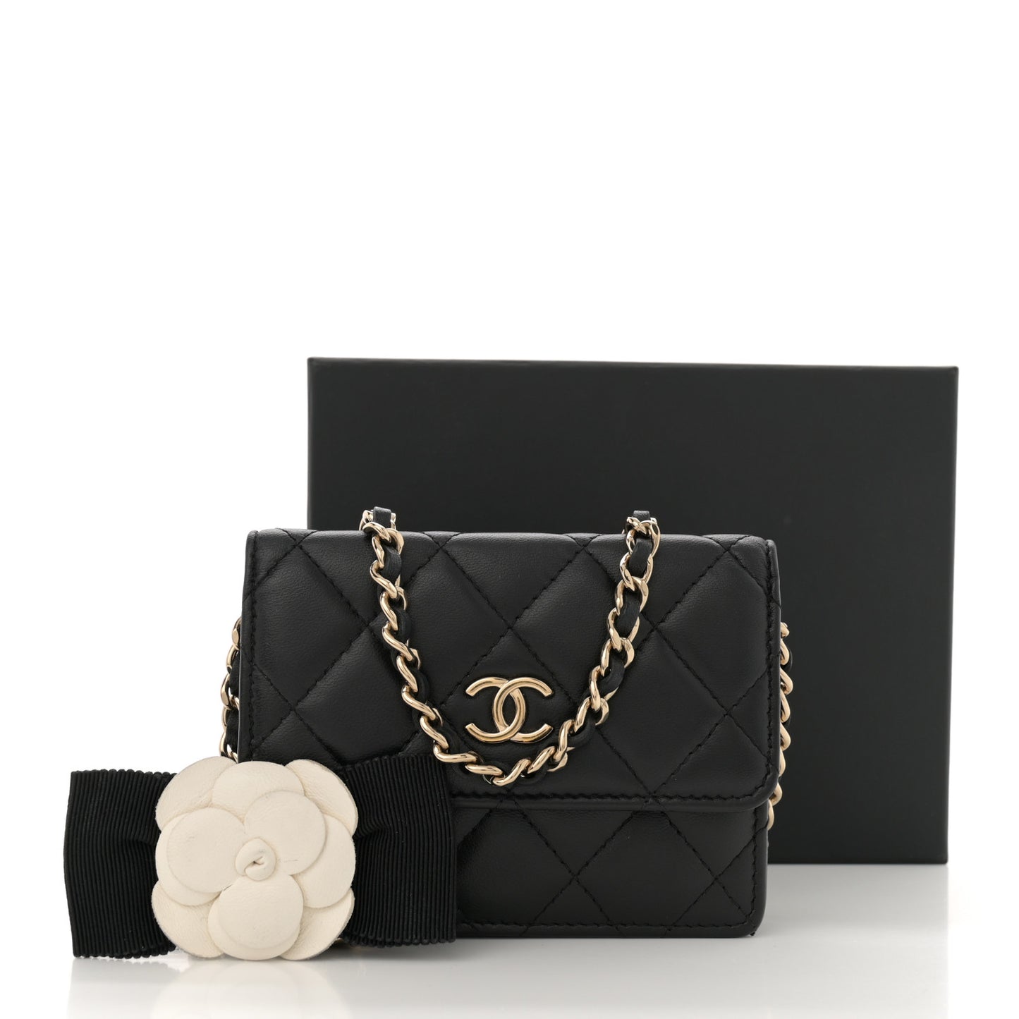 Lambskin Quilted My Chanel Lady Card Holder On Chain Black