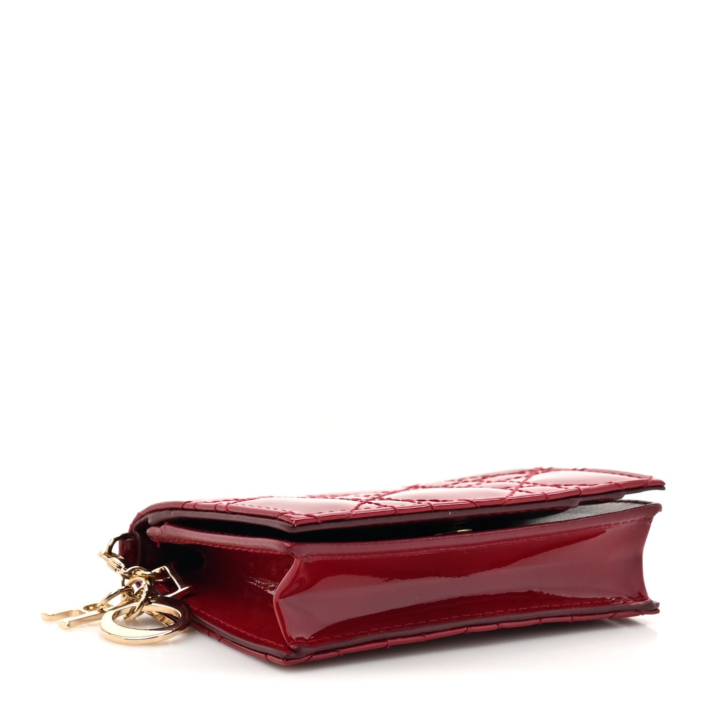 Patent Cannage Small Lady Dior Flap Card Holder Scarlet