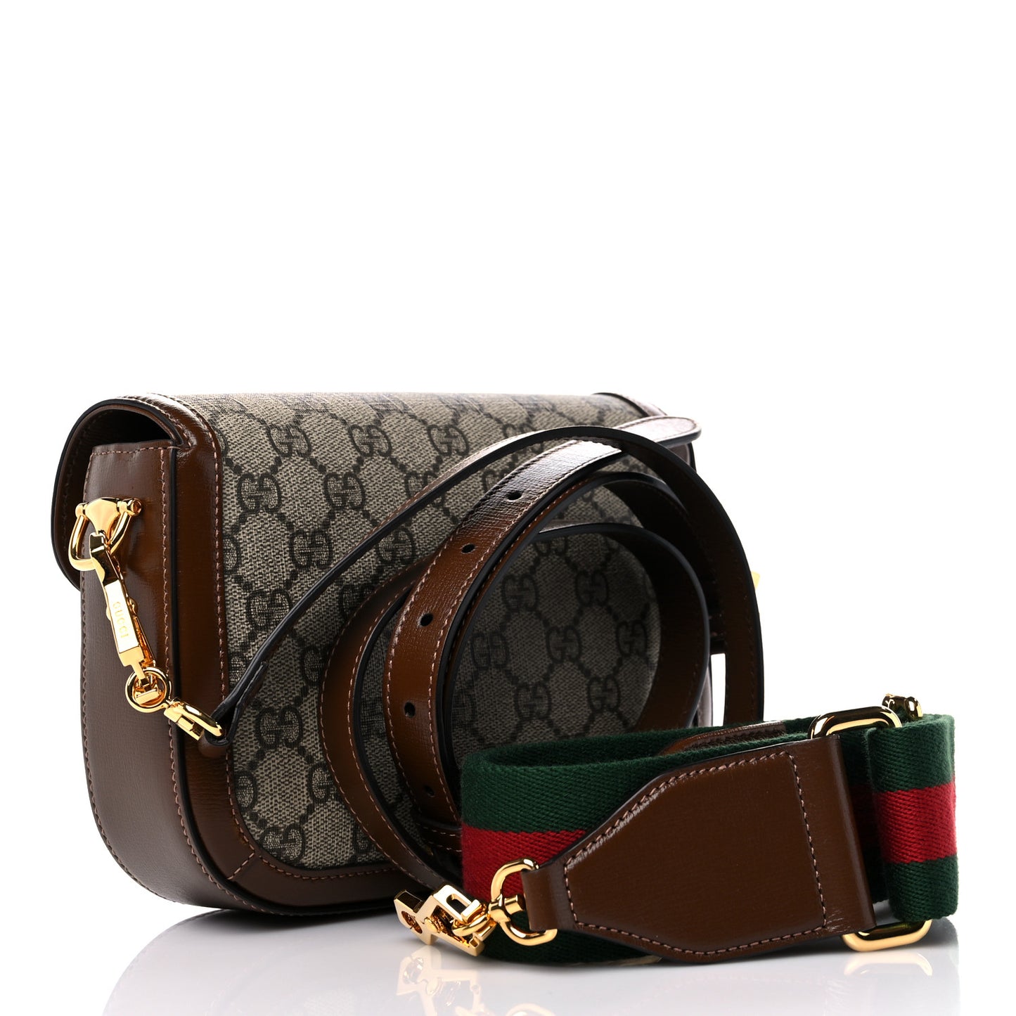 GG Supreme Monogram Web Mini Horsebit 1955 Shoulder Bag Beige Brown Sugar
