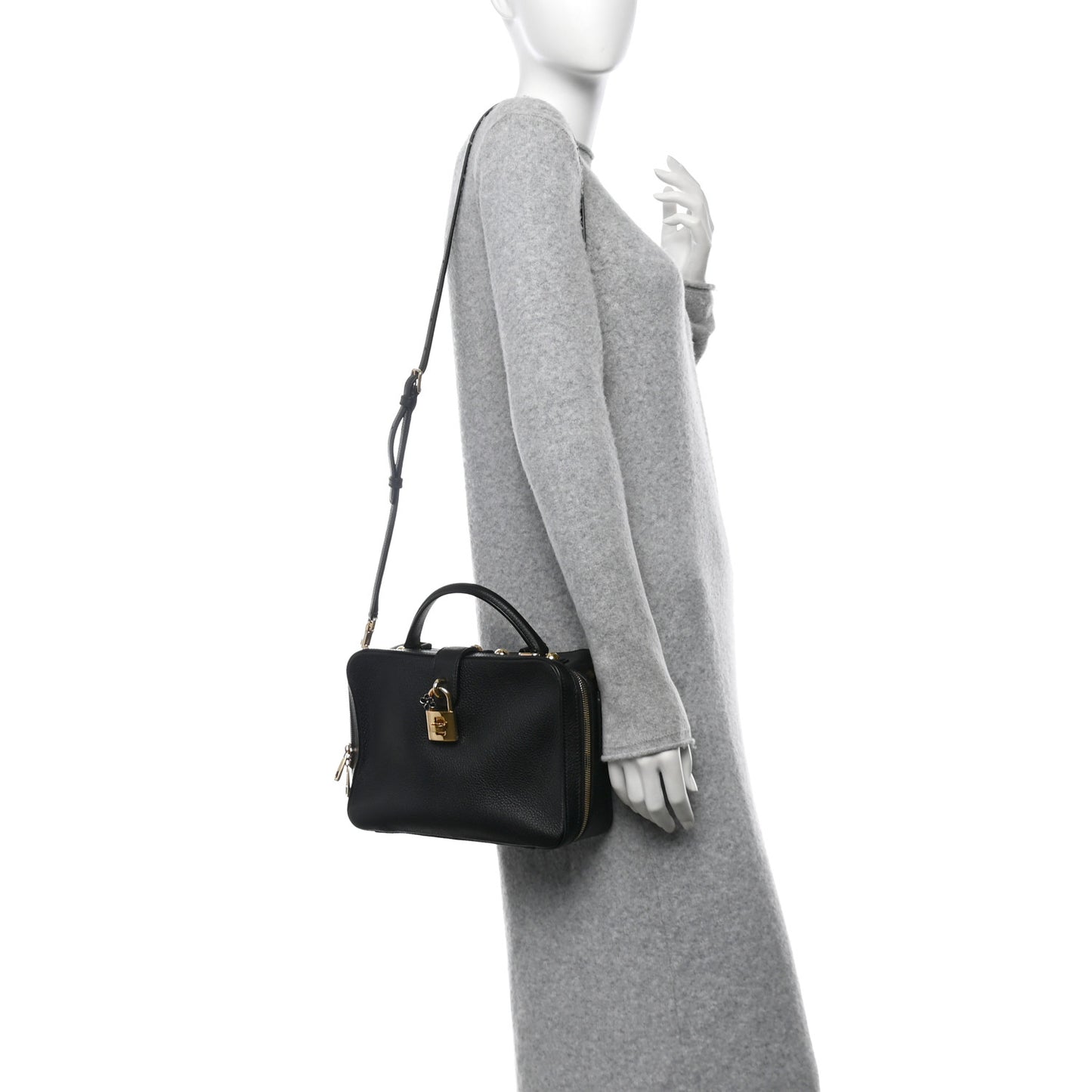 Drummed Calfskin Rosaria Shoulder Bag Black