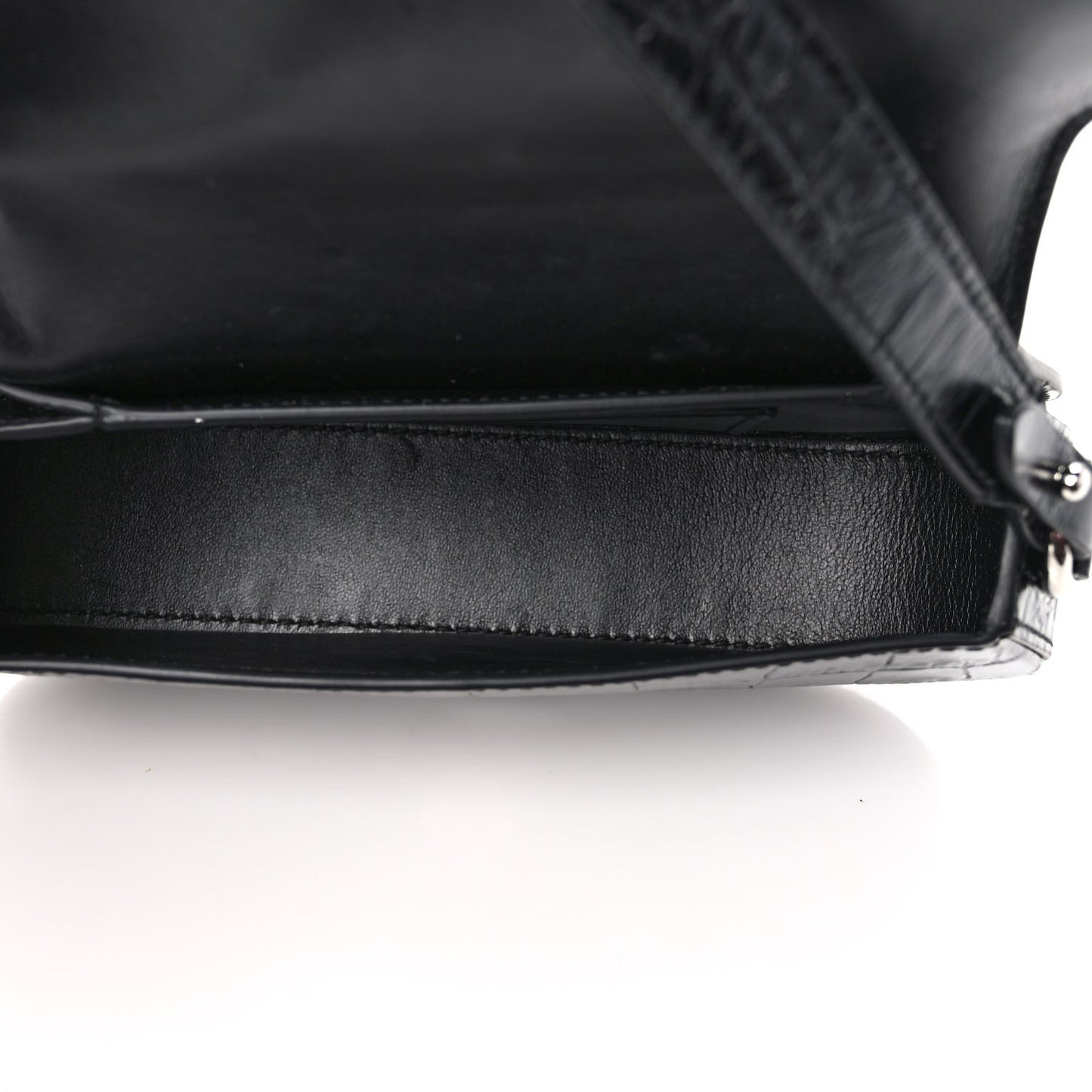 Calfskin Crocodile Embossed Greca Goddess Mini Shoulder Bag Black