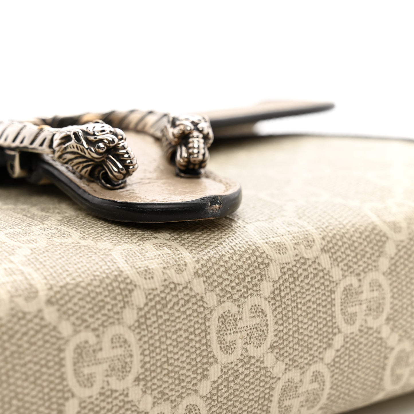 GG Supreme Monogram Textured Dollar Calfskin Mini Dionysus Chain Wallet Beige Mystic White Oatmeal