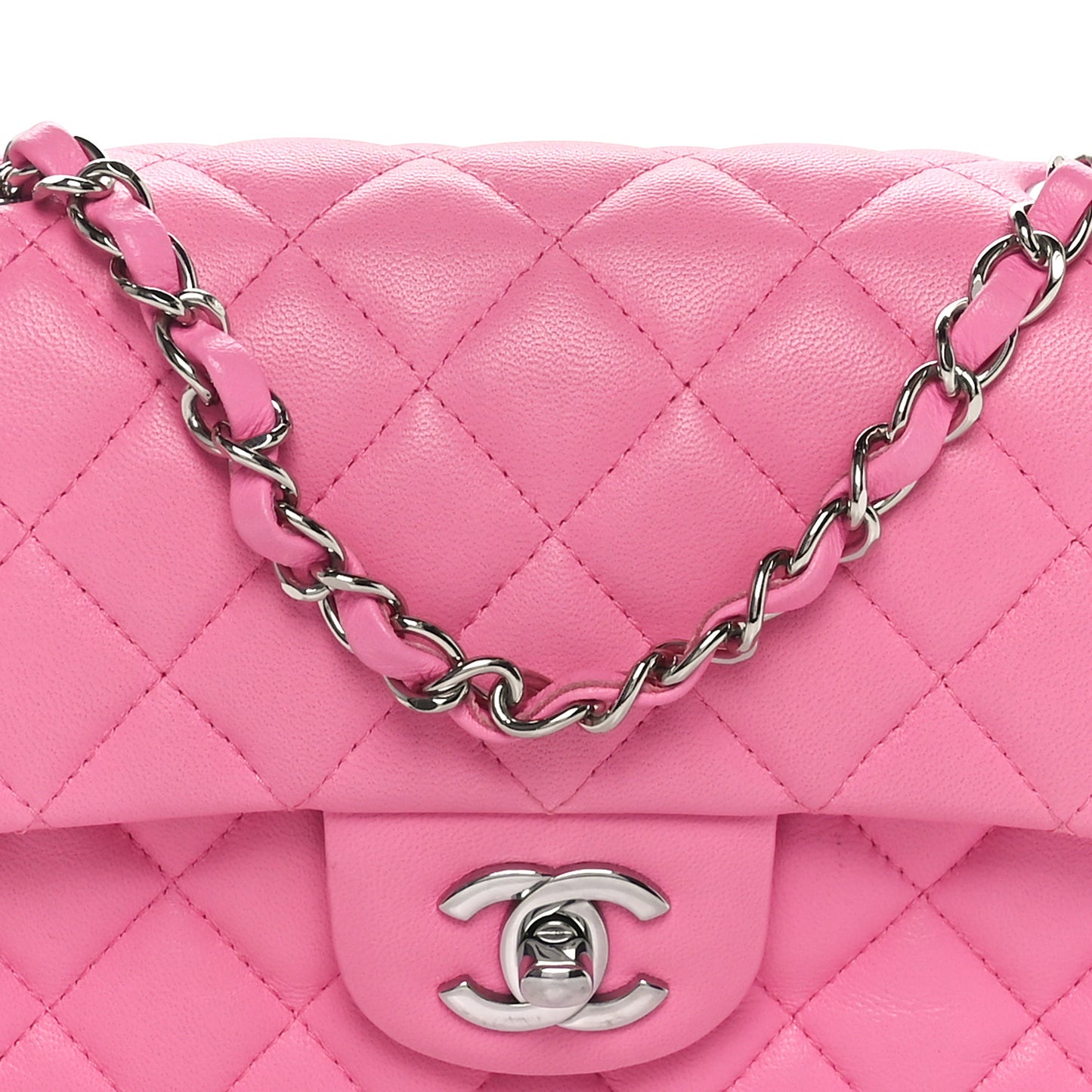 Lambskin Quilted Mini Rectangular Flap Pink