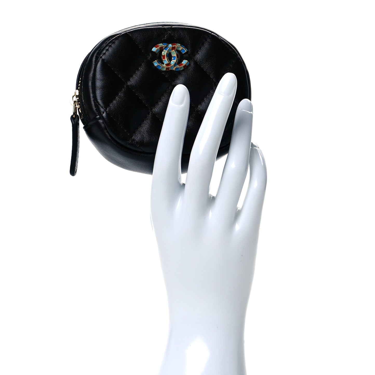 Lambskin Enamel Quilted Zip Around Classic Coin Purse Black