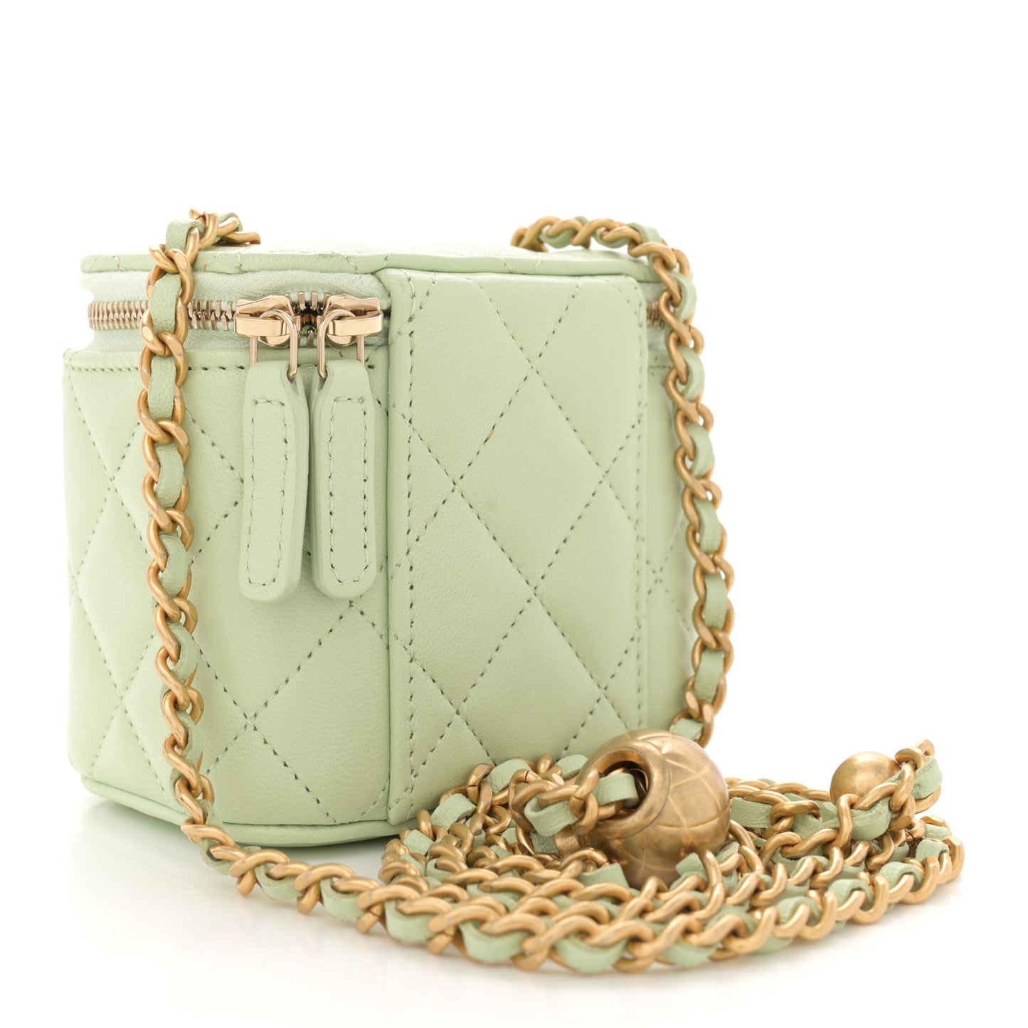 Lambskin Quilted Pearl Crush Mini Vanity Case With Chain Light Green