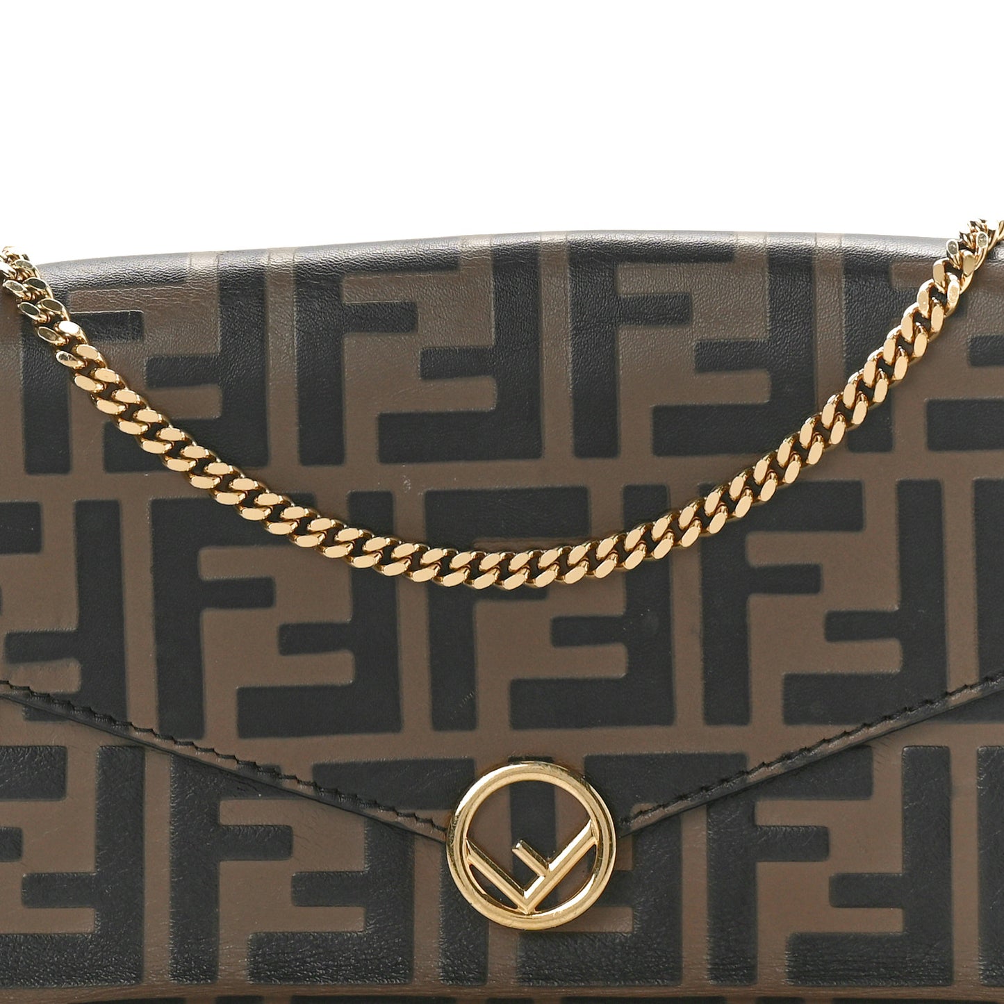 Vitello Soft F is Fendi Bi-Color FF 1974 Embossed Envelope Wallet On Chain with Pouches Maya Black
