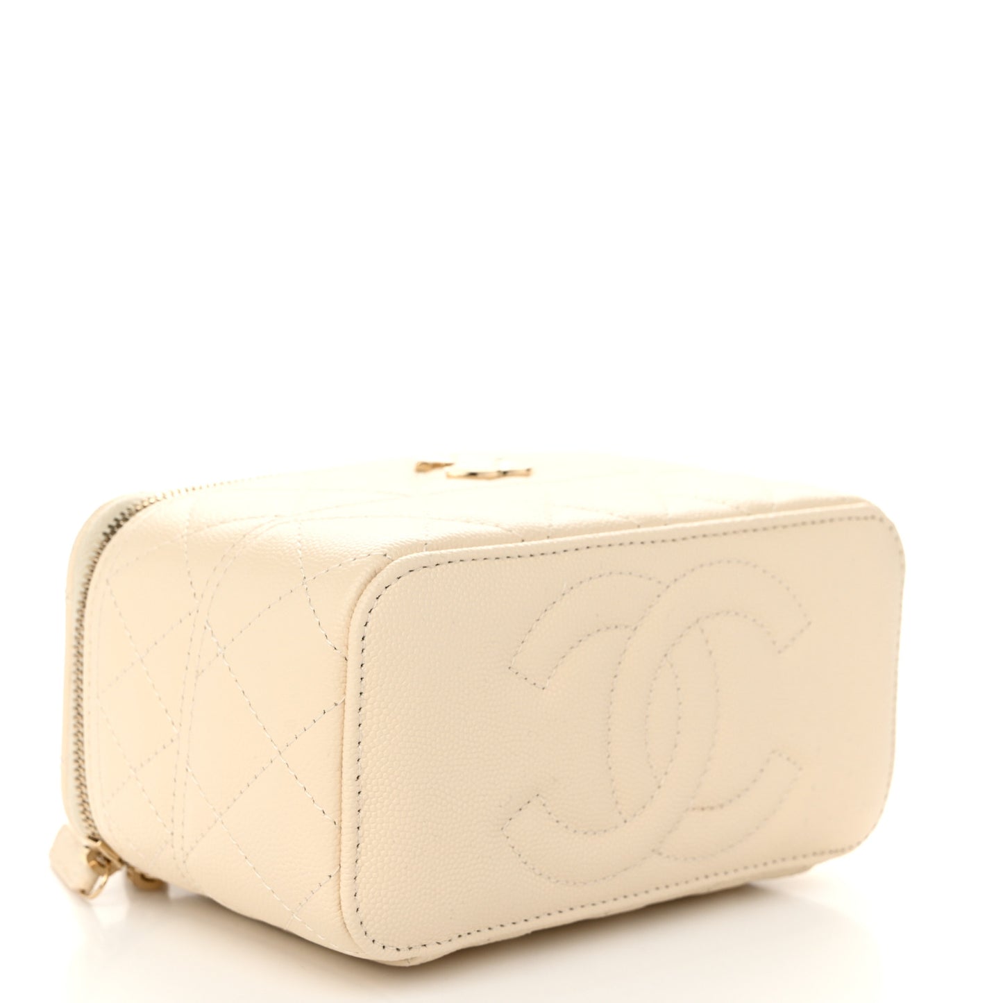 Caviar Quilted Trendy Handle Mini Vanity Ecru