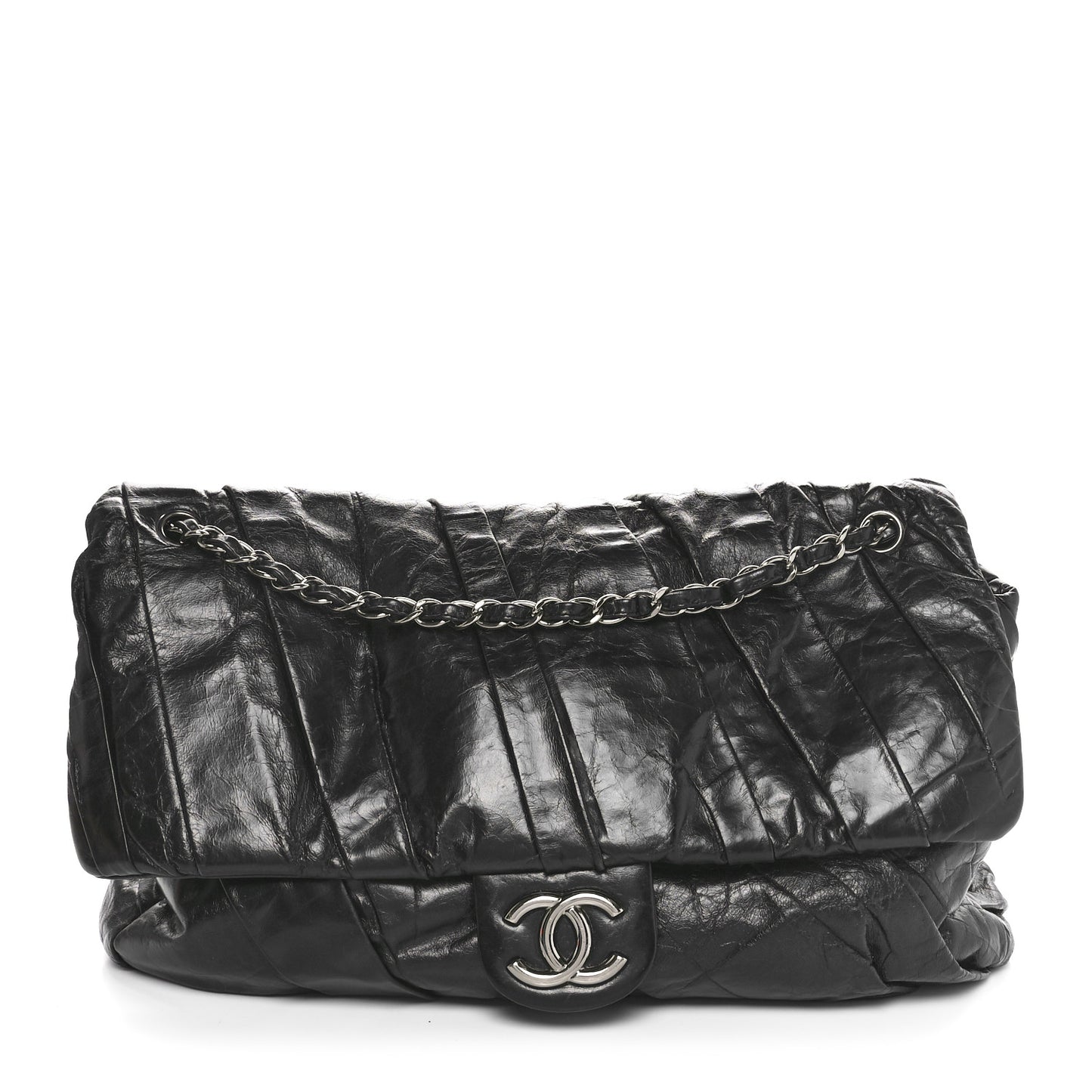 Glazed Calfskin Twisted Maxi Flap Black