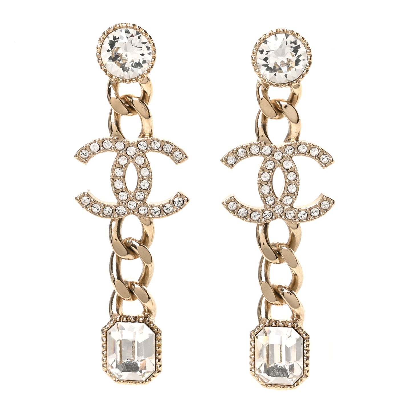 Crystal CC Chain Drop Earrings Gold