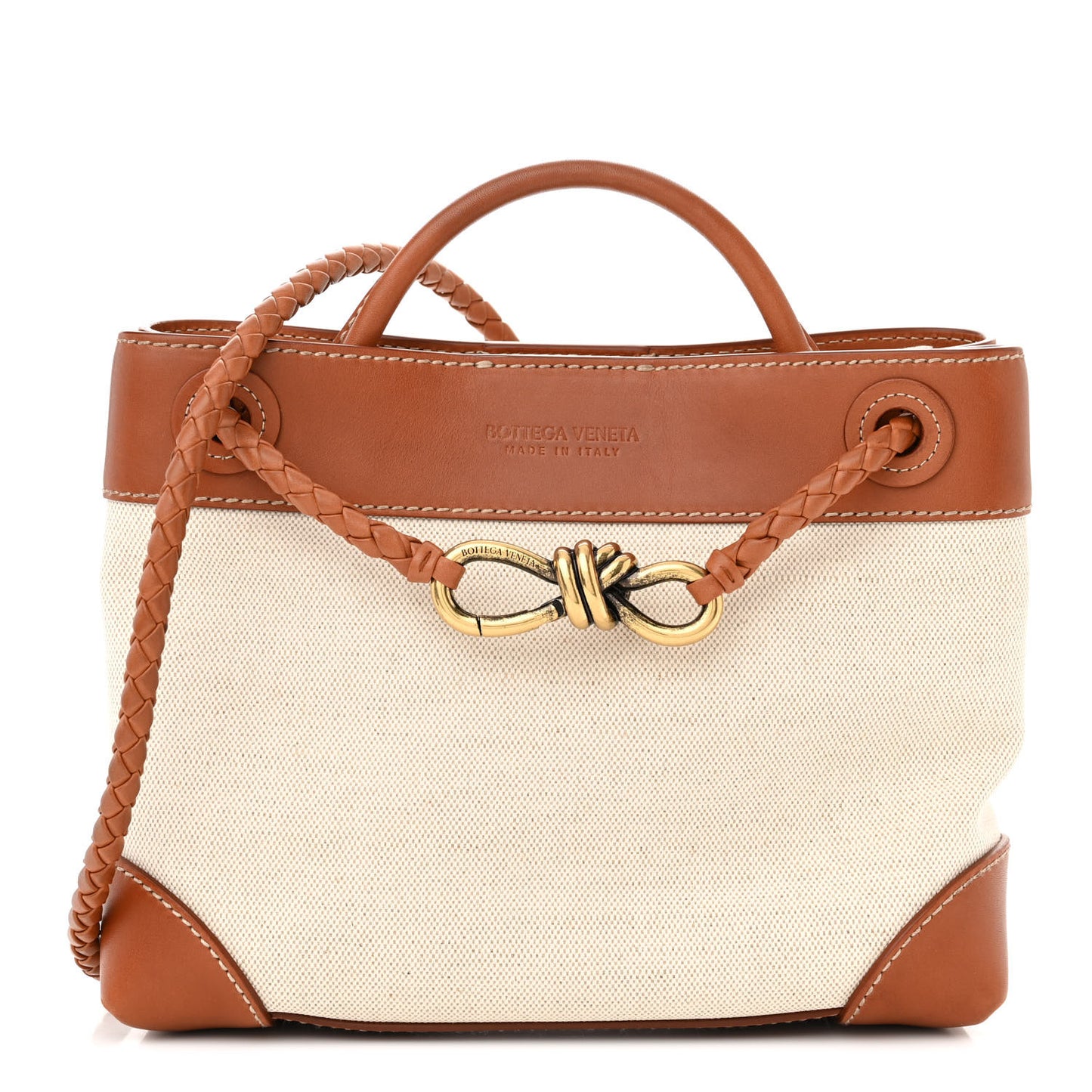 Washed Canvas Calfskin Small Andiamo Shoulder Bag Natural Light Wood