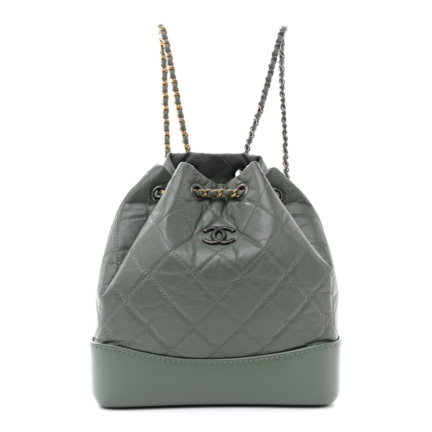 Chanel Aged Calfskin Quilted Small Gabrielle Backpack Green