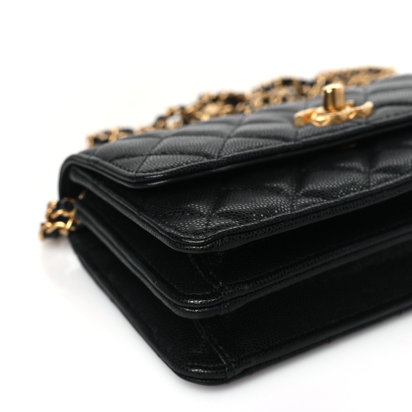Caviar Quilted Chain Link Clutch With Chain Black