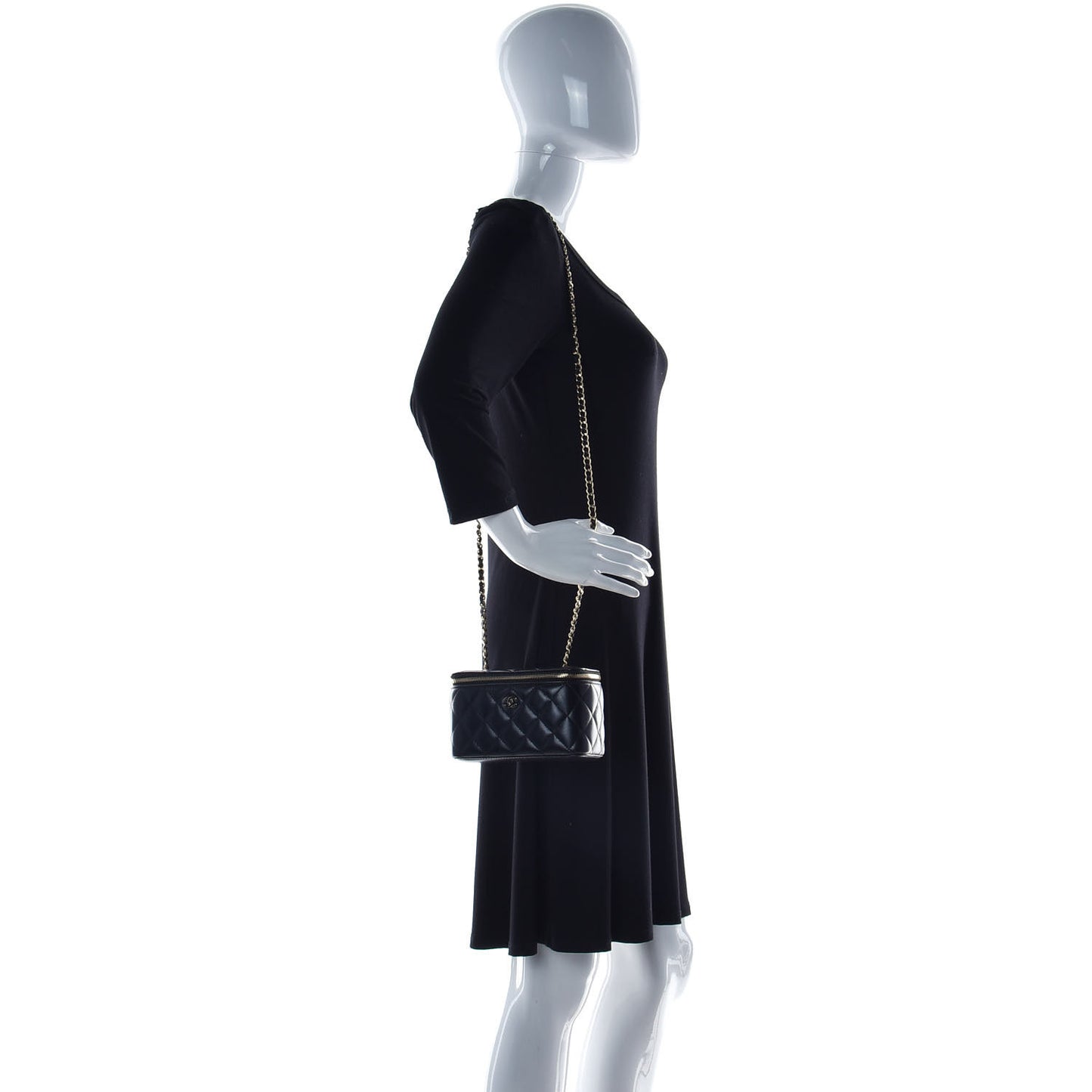 Lambskin Quilted Small Vanity Case With Chain Black