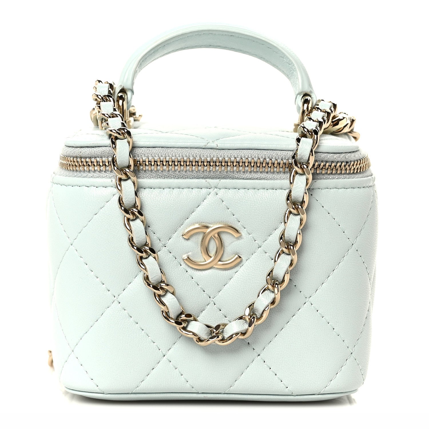 Chanel Lambskin Quilted Top Handle Mini Vanity Case With Chain