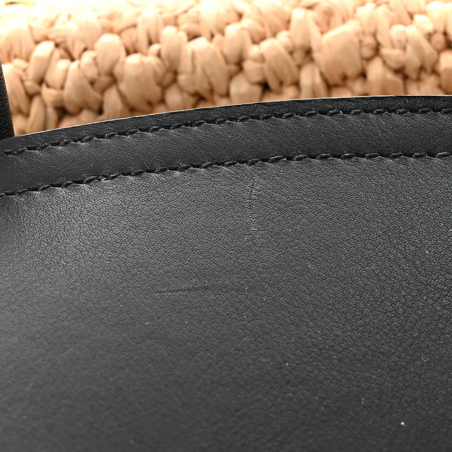 Raffia Calfskin Small Pipe Bag Sand Black