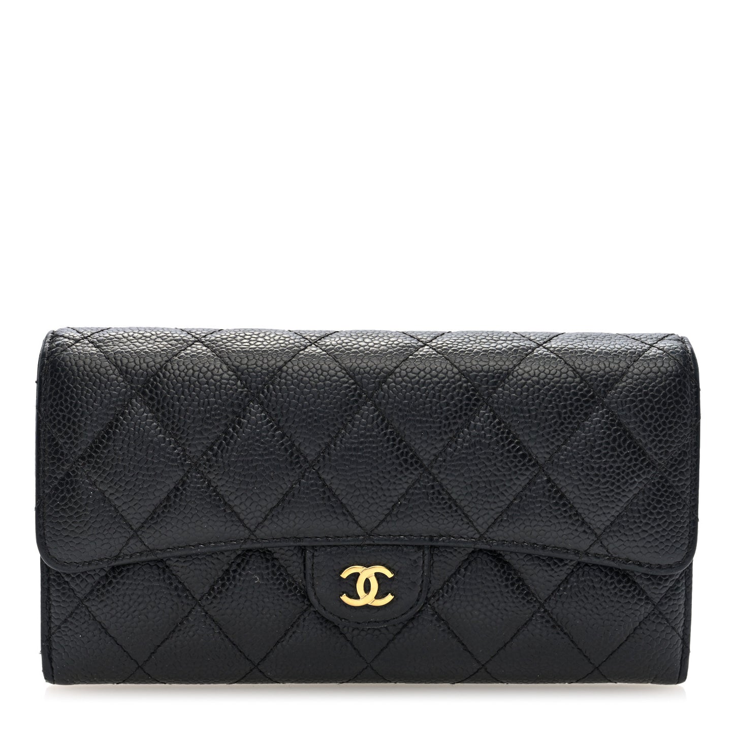 Caviar Quilted Large Gusset Flap Wallet Black