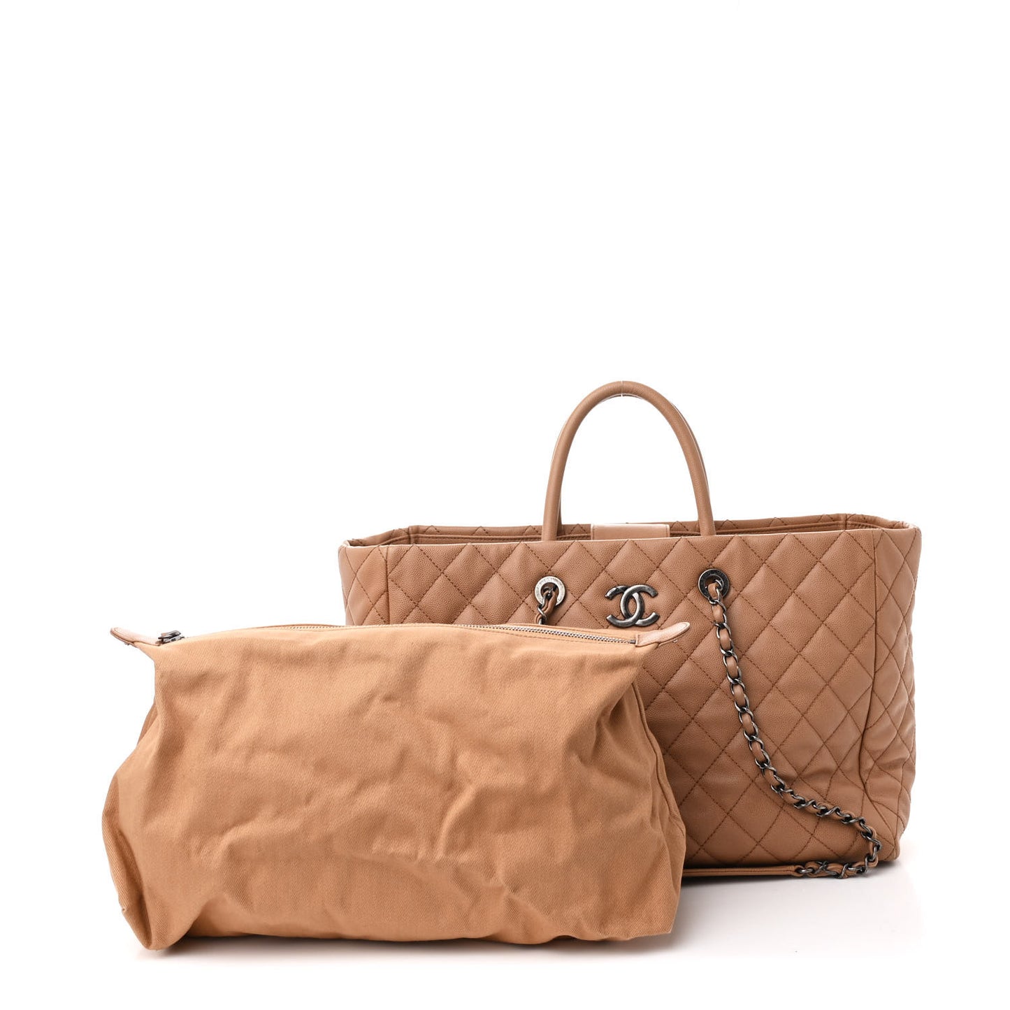 Caviar Quilted Large Coco Handle Shopping Tote Beige