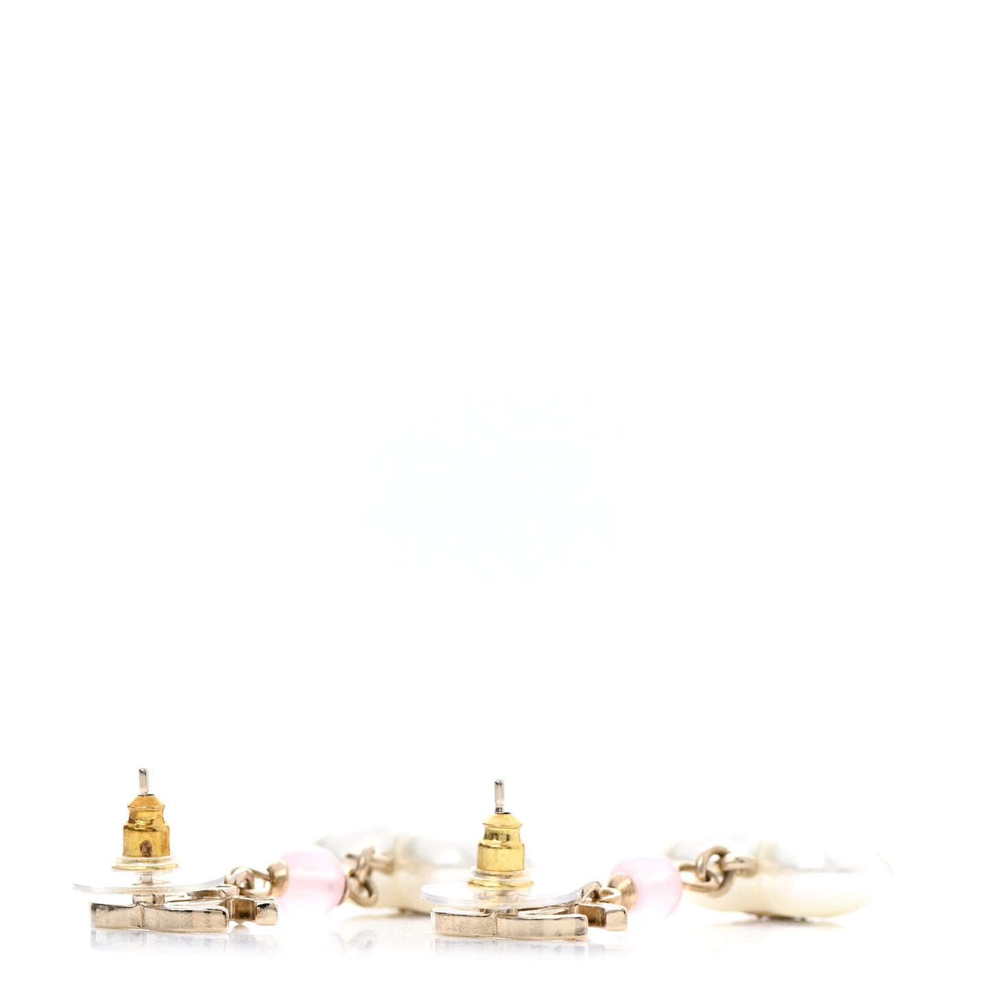 Metal Pearl Crystal Bead CC Heart Drop Earrings Pink Gold