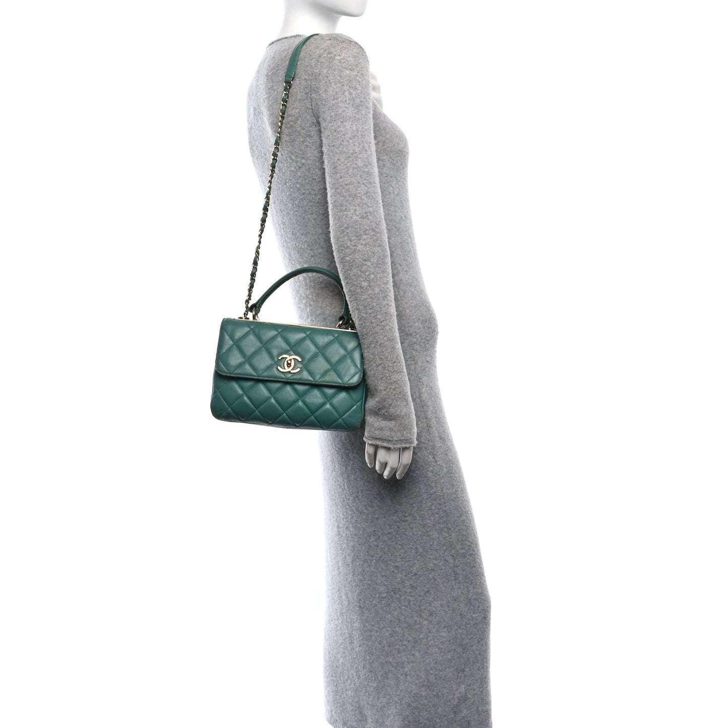 Lambskin Quilted Small Trendy CC Flap Dual Handle Bag Green