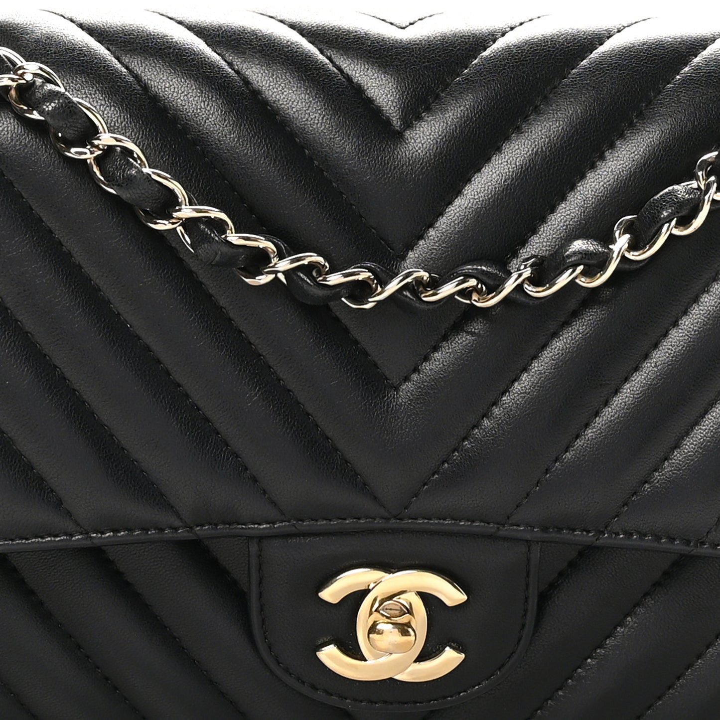 Lambskin Chevron Quilted Medium Double Flap Black