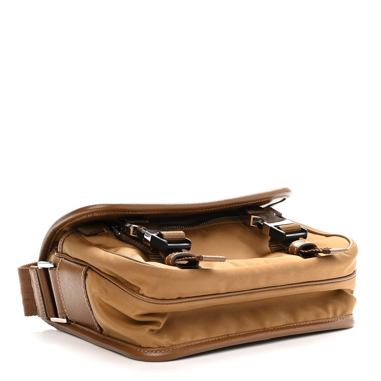 Re-Nylon Saffiano Pocket Double Snap Buckle Shoulder Bag Tabacco