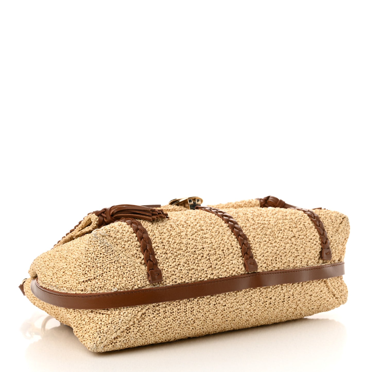 Raffia Calfskin Medium Penelope Shoulder Bag Tan