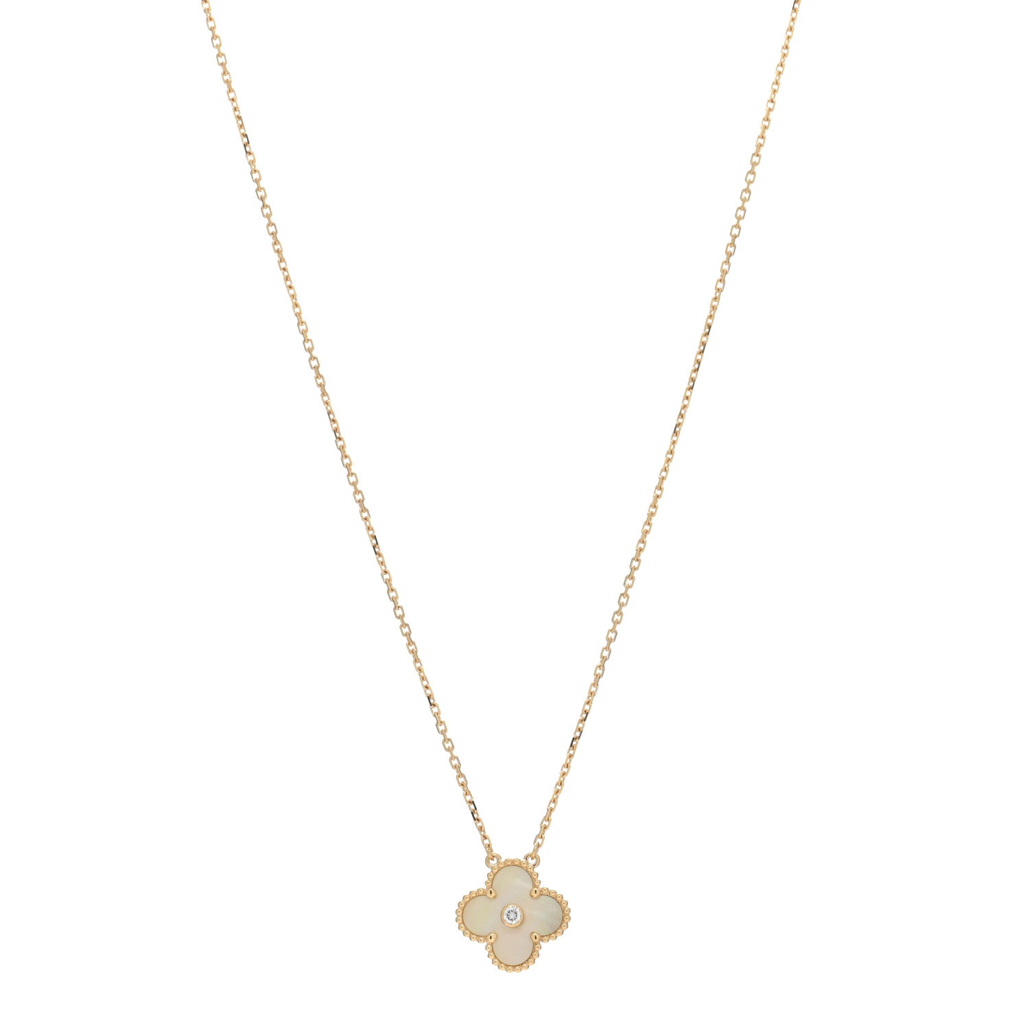 Van Cleef & Arpels 18K Yellow Gold Diamond Yellow Mother of Pearl Vintage Alhambra Pendant Necklace 1 of 5