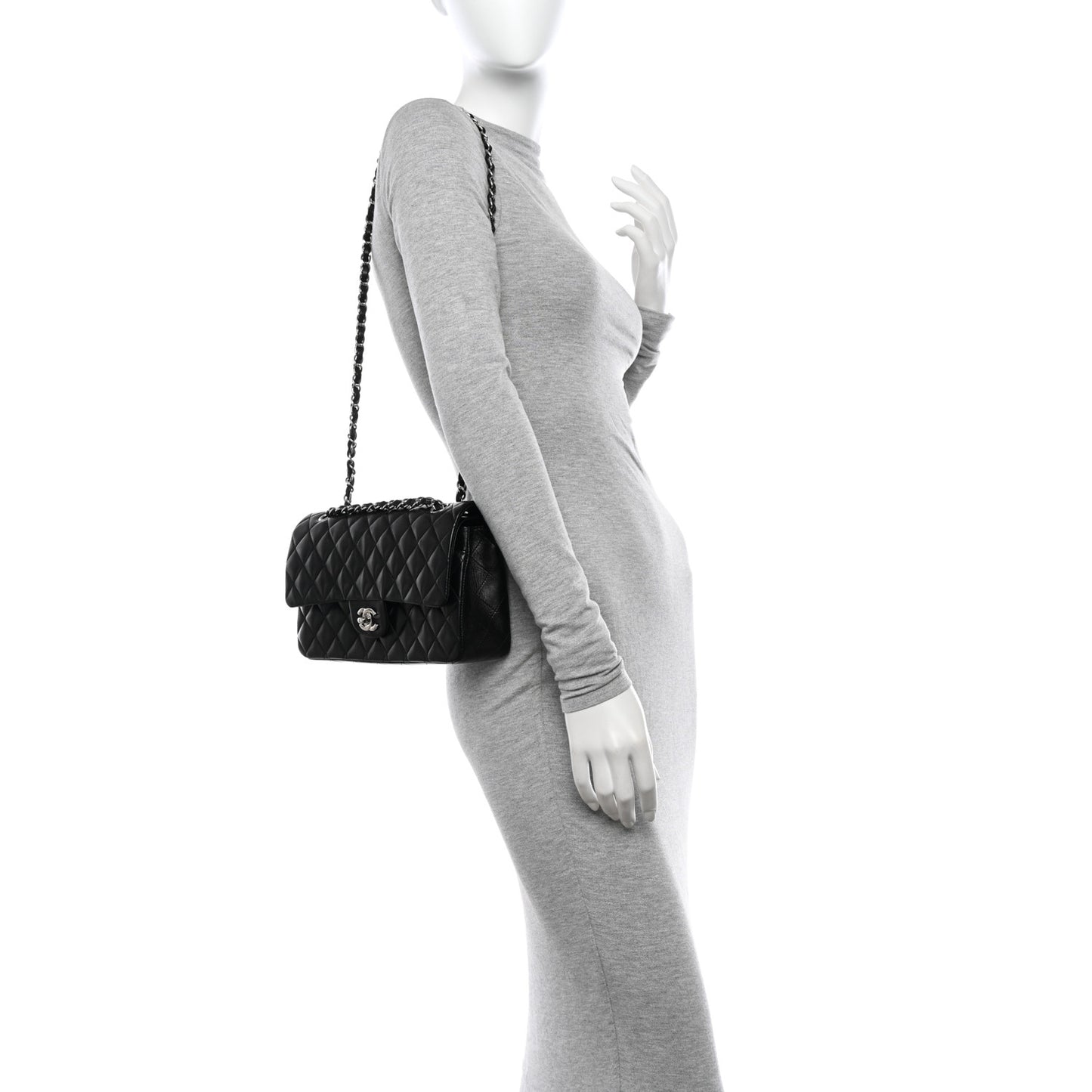 Lambskin Quilted Medium Double Flap Black