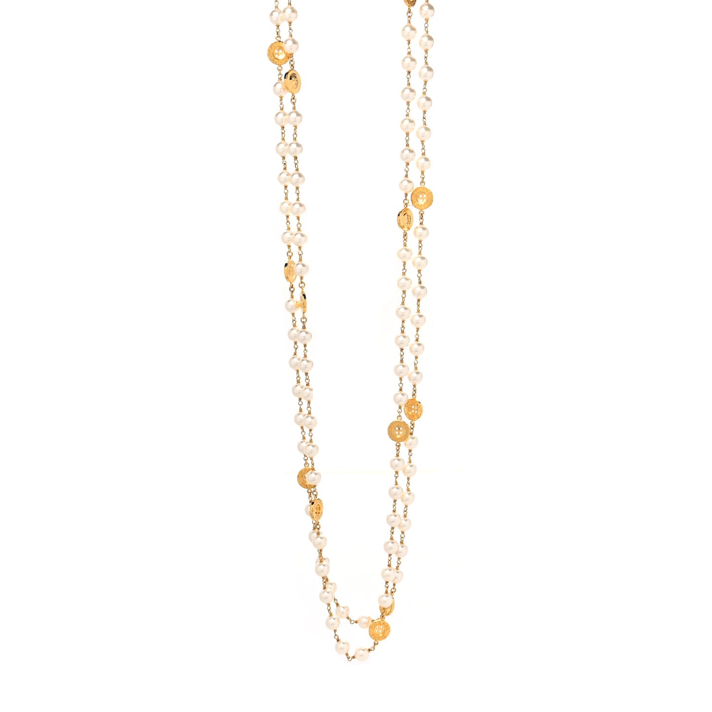 Metal Pearl Paris Button Necklace Gold