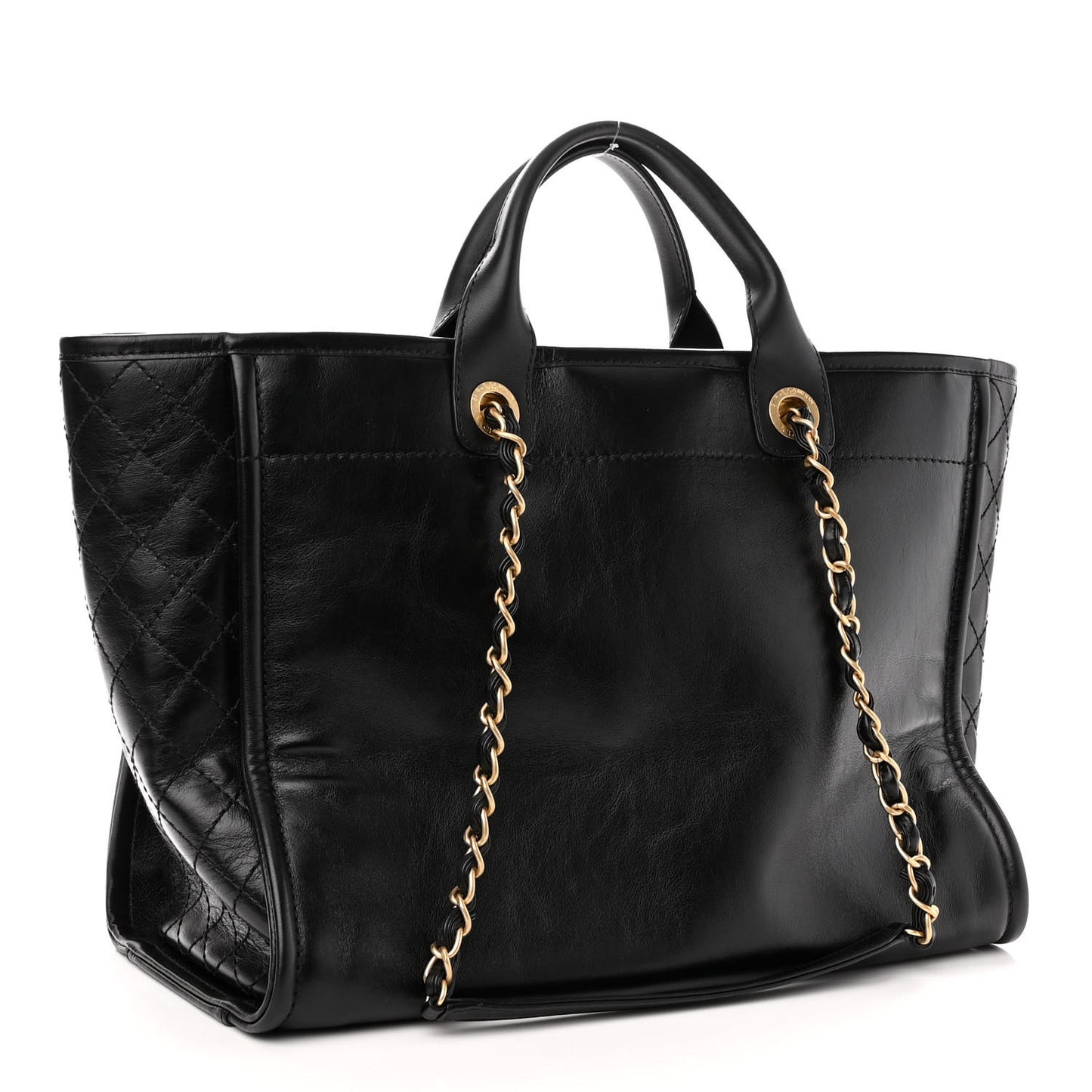 Aged Calfskin Medium Charms Deauville Tote Black