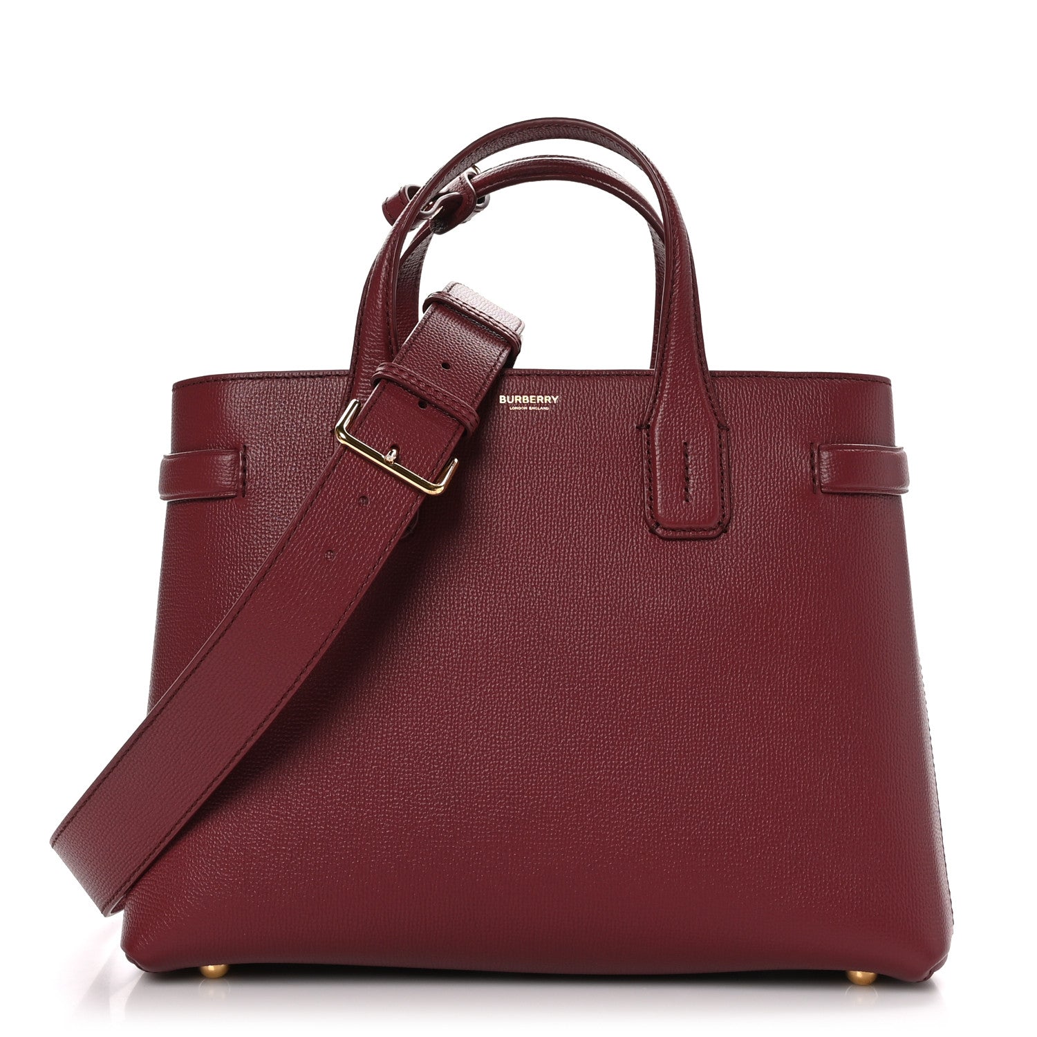 Burberry Grainy Calfskin House Check Medium Banner Tote Crimson 1 of 10